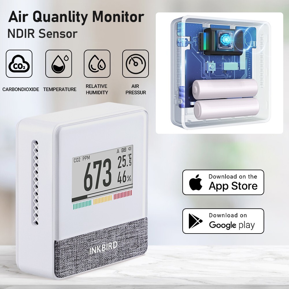 Wireless Indoor Air Quality Monitor INKBIRD IAM-T1 Electronic Ink Display NDIR