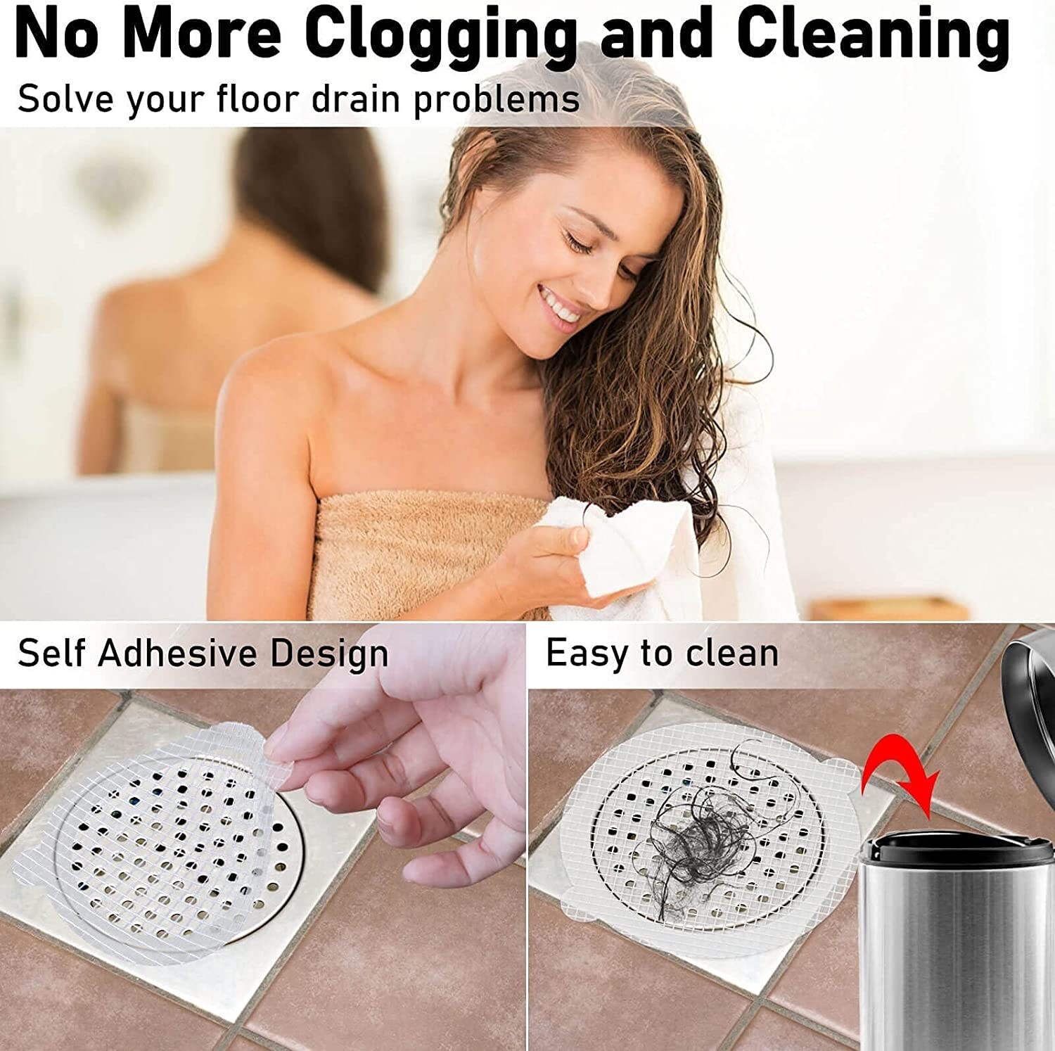 50 Pack Disposable Shower Drain Hair Catcher Mesh Sticker Strainers for Shower
