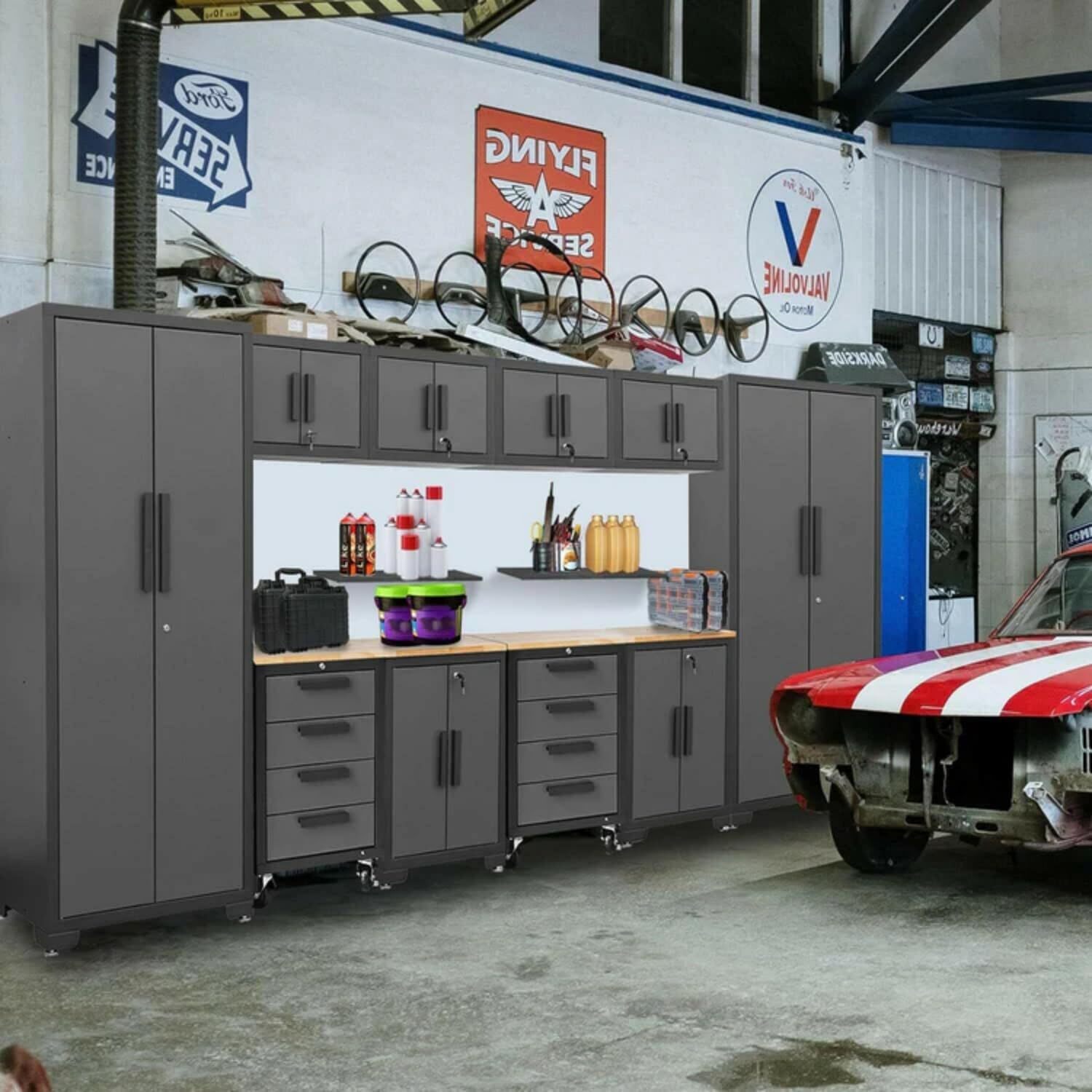 Garage Storage Cabinet System 12 Pcs Garage Workshop Set W/Steel Cabinet Drawers