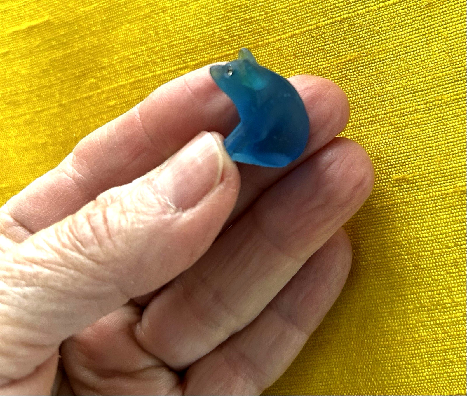 Antique 1920's? Blue Satin Czech Glass Pig/Boar Cracker Jack Charm Prize