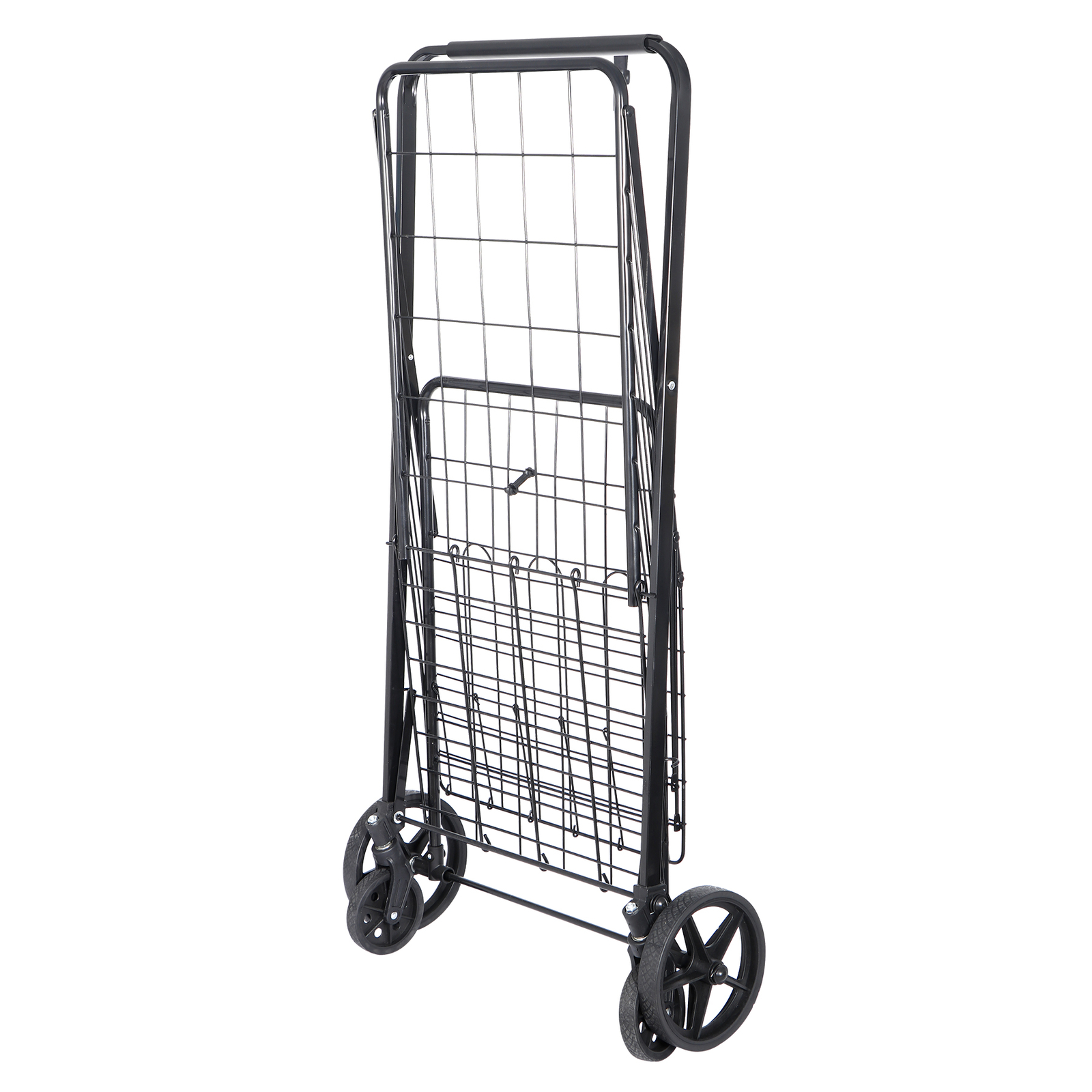 Portable Folding Shopping Cart Double Basket for Grocery Laundry W/Wheels Black