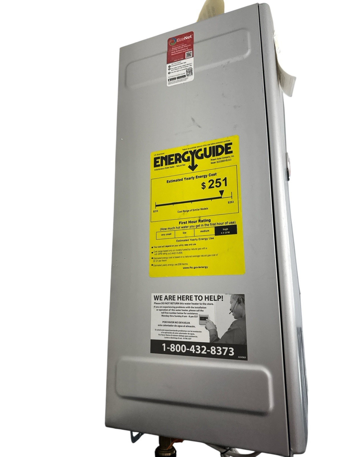 Rheem Natural Gas Indoor Tankless Water Heater SMART 9.5 GPM ECO200DVELN-3 (OB2)