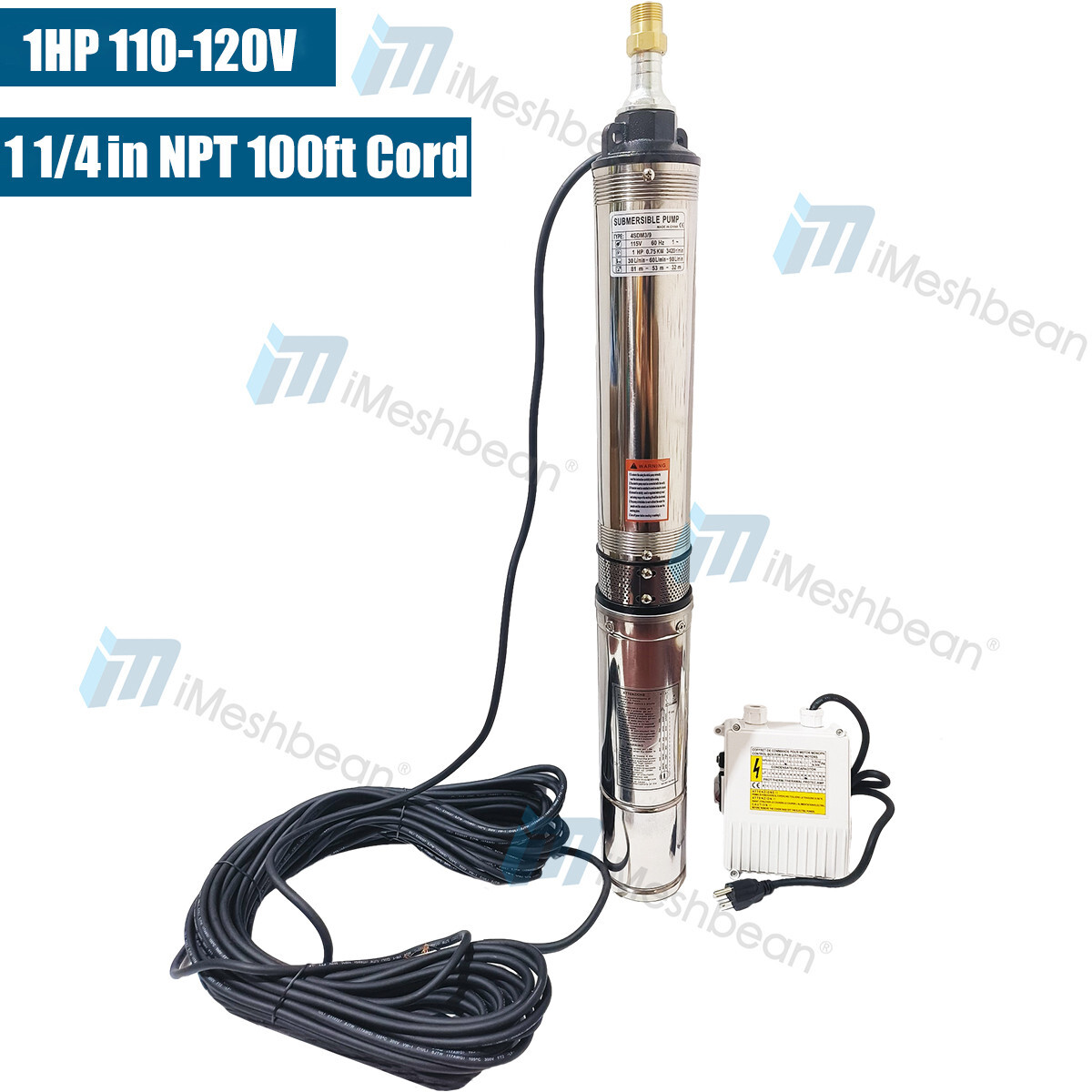 4" Deep Well Submersible Pump 1HP 110V 35GPM 207ft Max 100ft Cord w/Control box