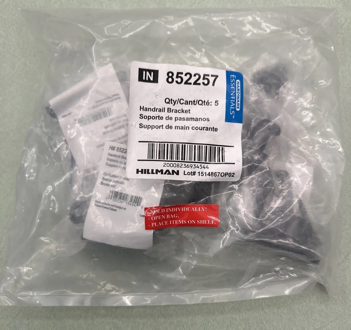852257 Hillman Handrail Bracket Heavy Duty Oil Rubbed Bronze Sealed Bag Of 5