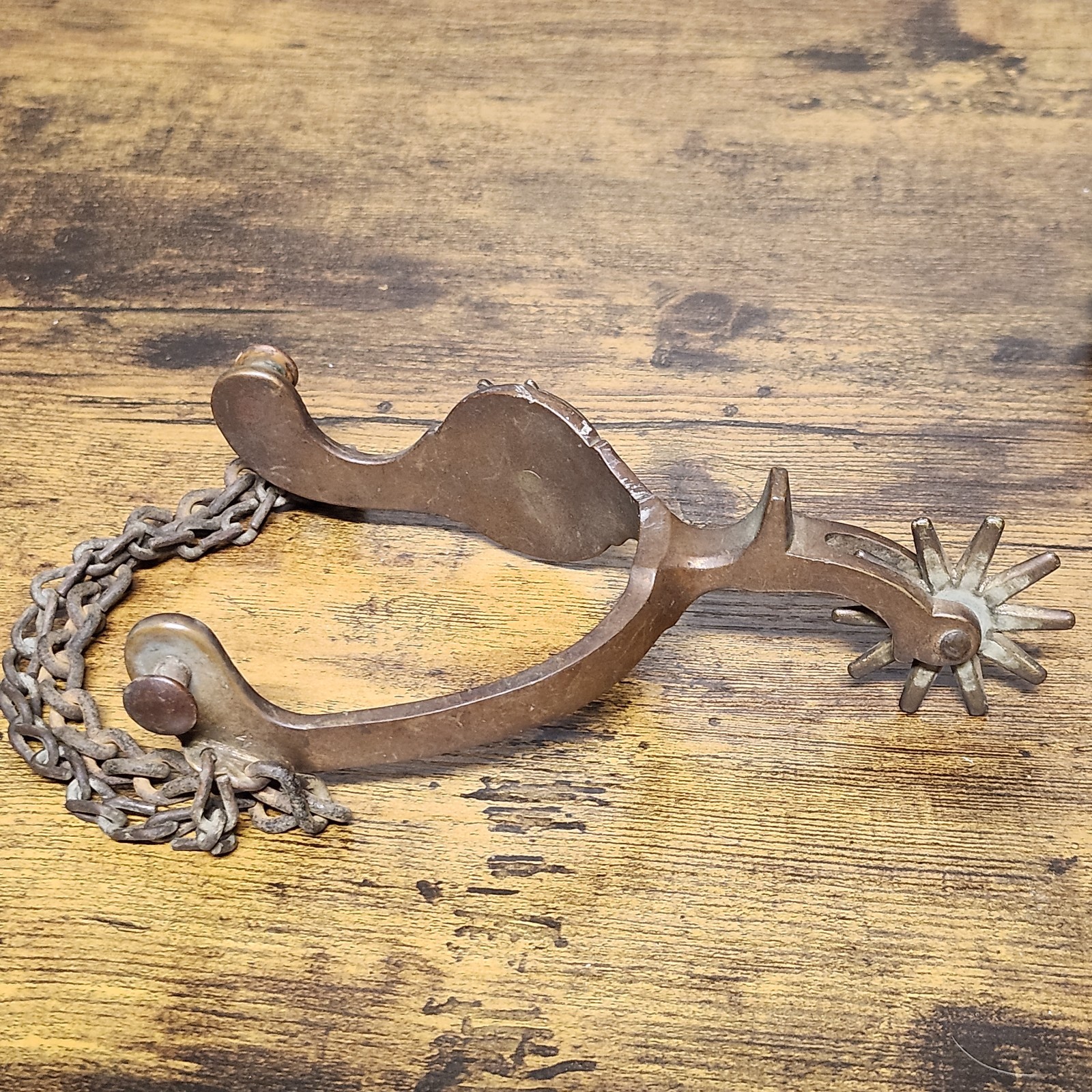 Antique Horse Head Western Spurs Star Mark August Buermann Era Bronze Toned