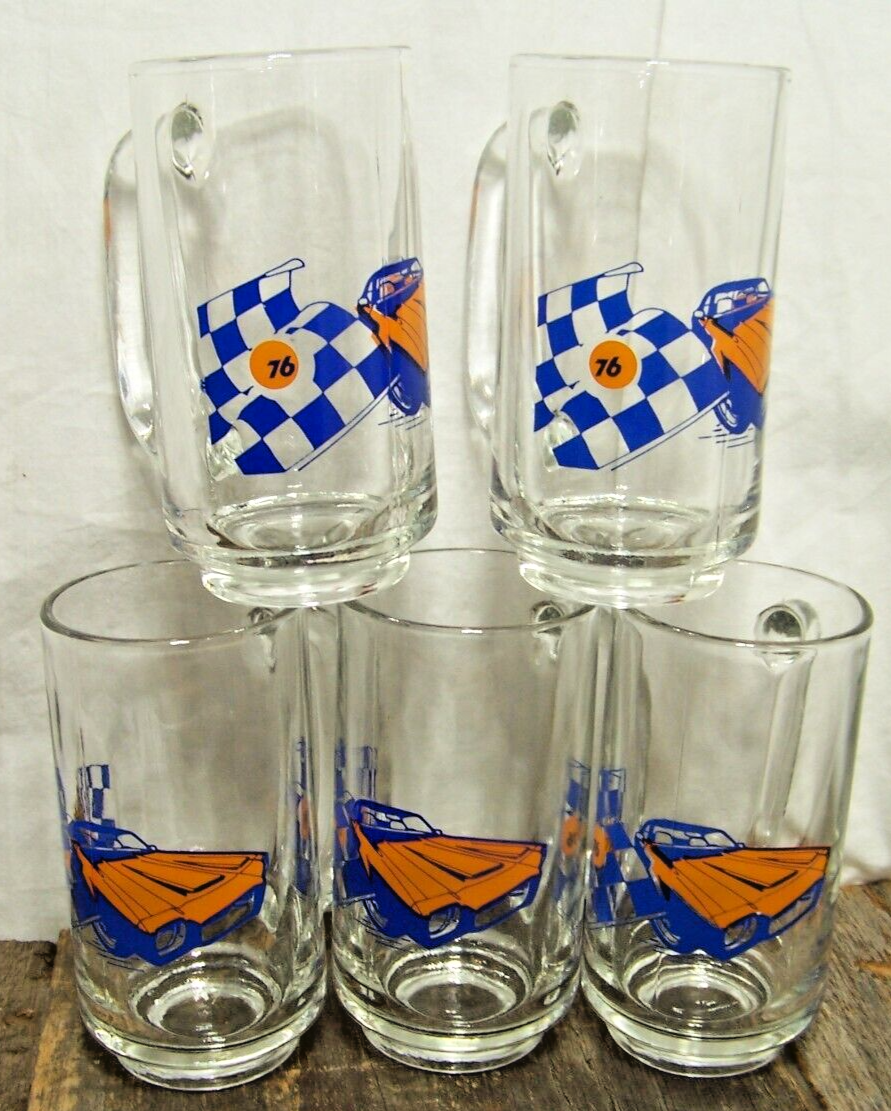 Union 76 Gasoline Pontiac Firebird Checkered Flag Racing 12oz Glass Beer Mug🏁👀