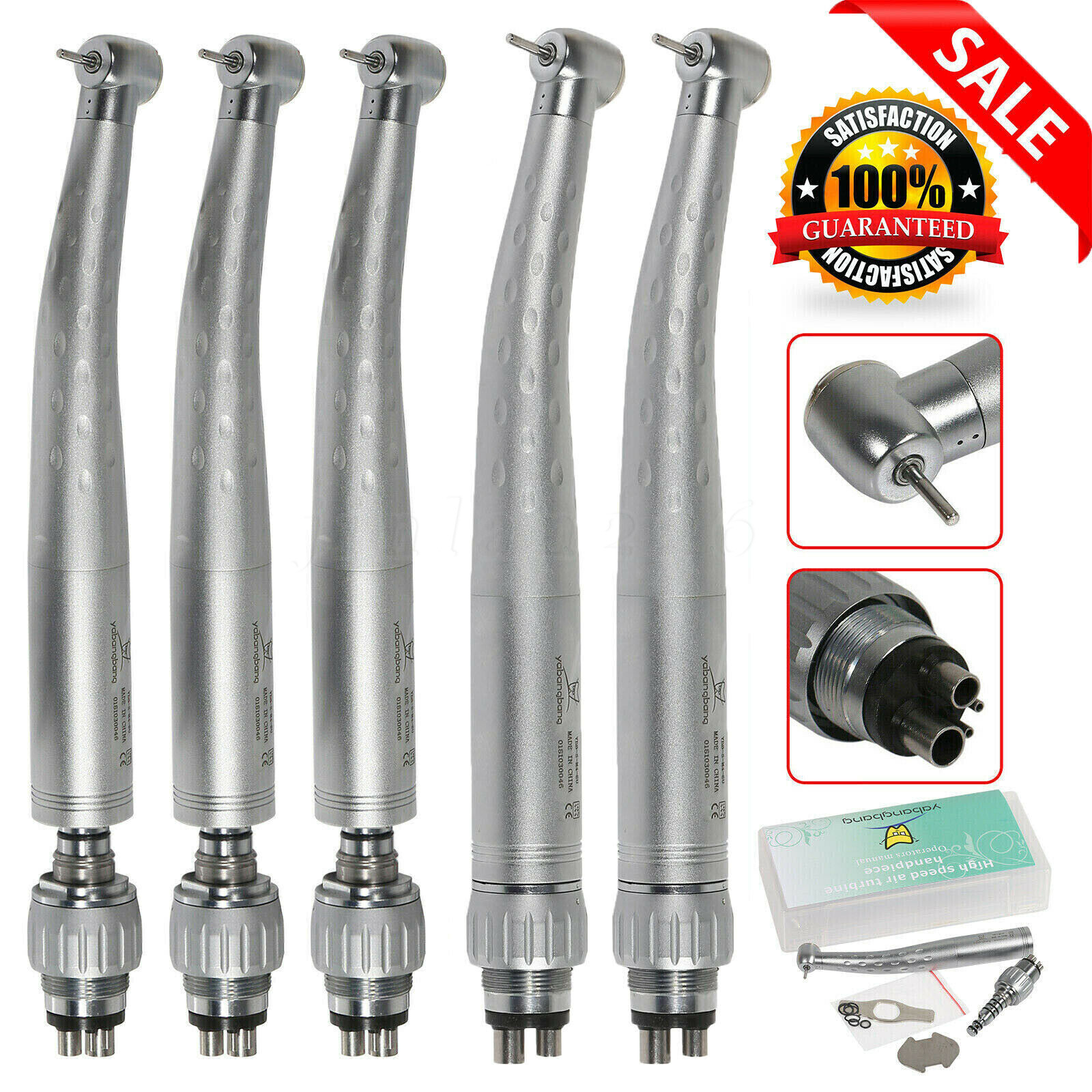 5x Dental Handpiece High Speed Push w/ 4Hole Quick Coupler 360 Swivel YABANGBANG