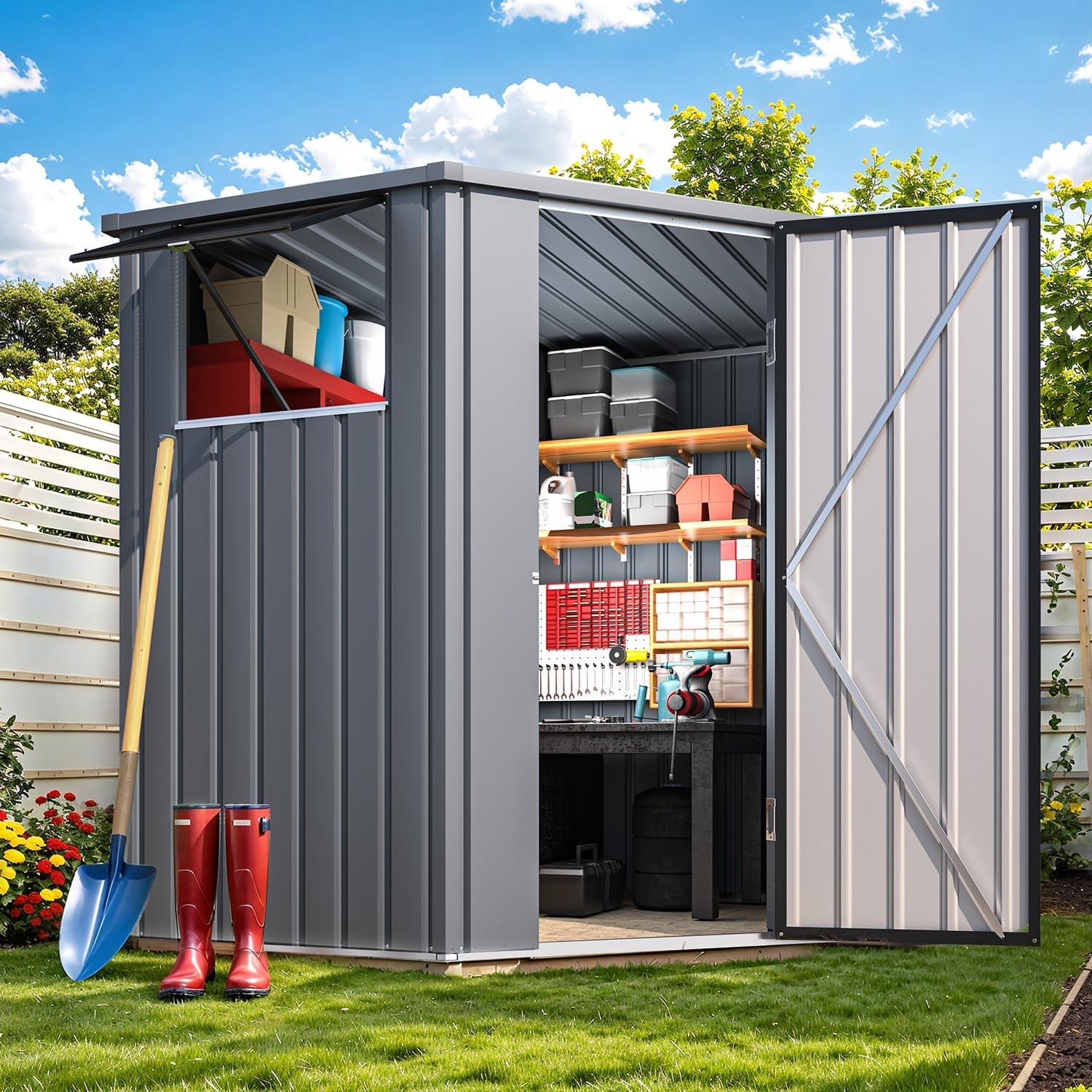 Corner 6x6 Metal Steel Storage Sheds & Outdoor Storage with Windows and Doors