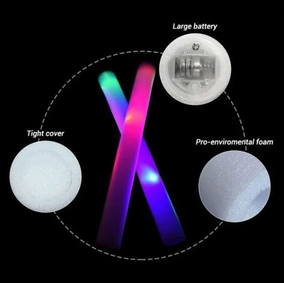 50 PCS LED Light Up Foam Sticks Baton Wands Rally Party Rave Tube Soft Glow Wand