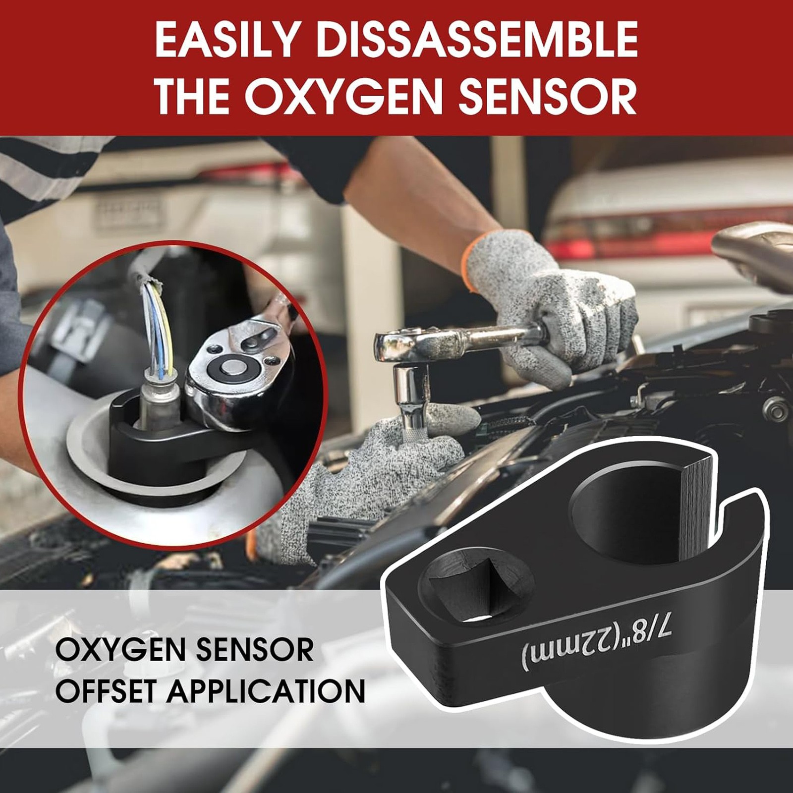 5pcs Oxygen O2 Sensor Socket Remover/Installer Thread Chaser Tool Set Kit 22mm