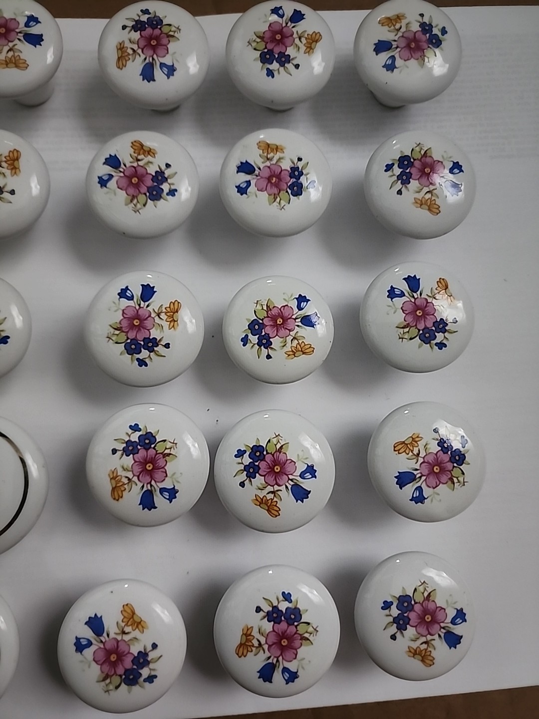 Vintage Porcelain Drawer Knobs/2LG, 18sm, Floral Design Hardware Included