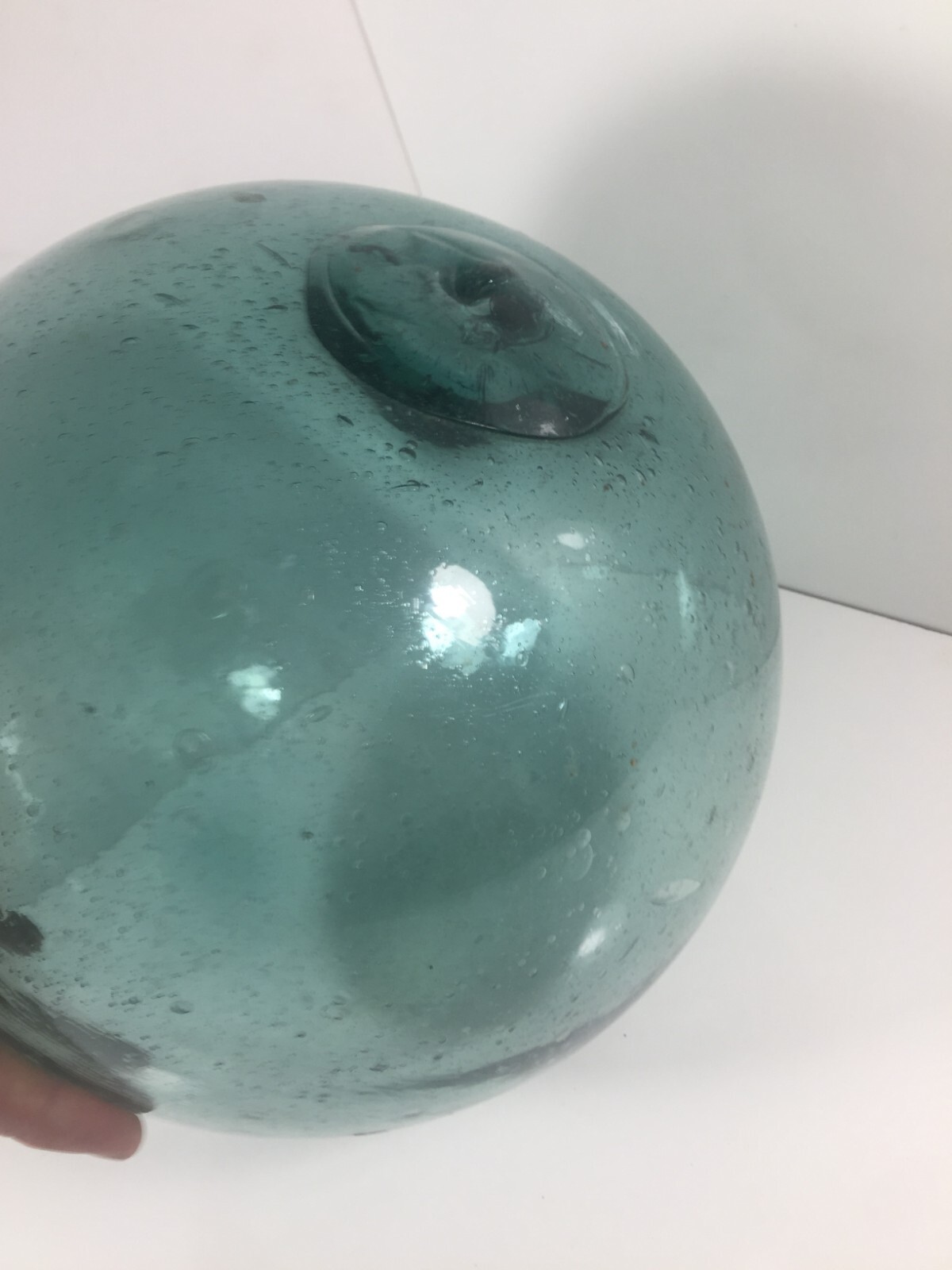 Antique Japanese Glass Extra Large 33" Circumference Fishing Float Blue Green