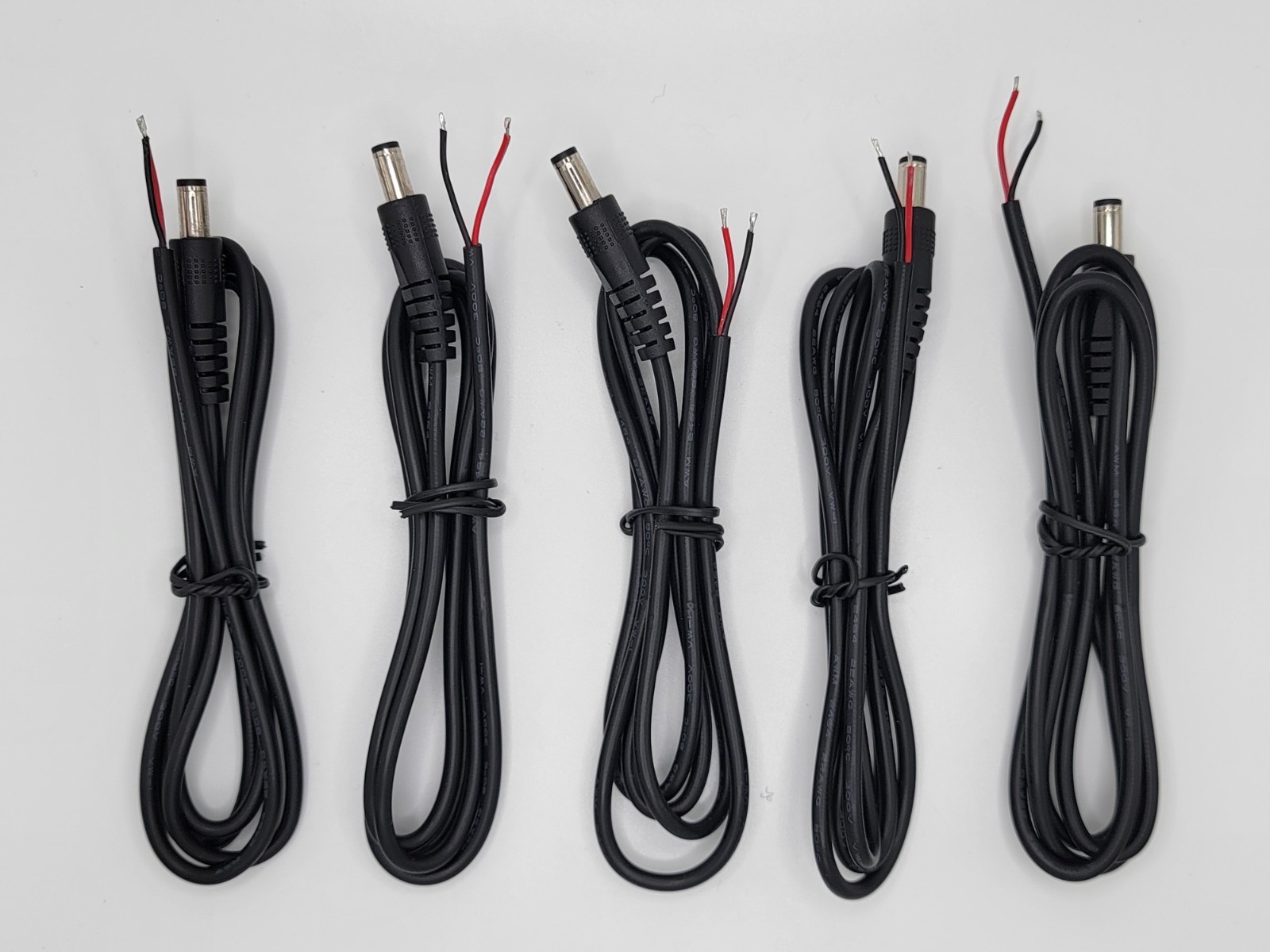 DC Power Cable Male Plug to Bare Wire 5.5mm x 2.1mm 12V Adapter Cord 2A (5 Pack)