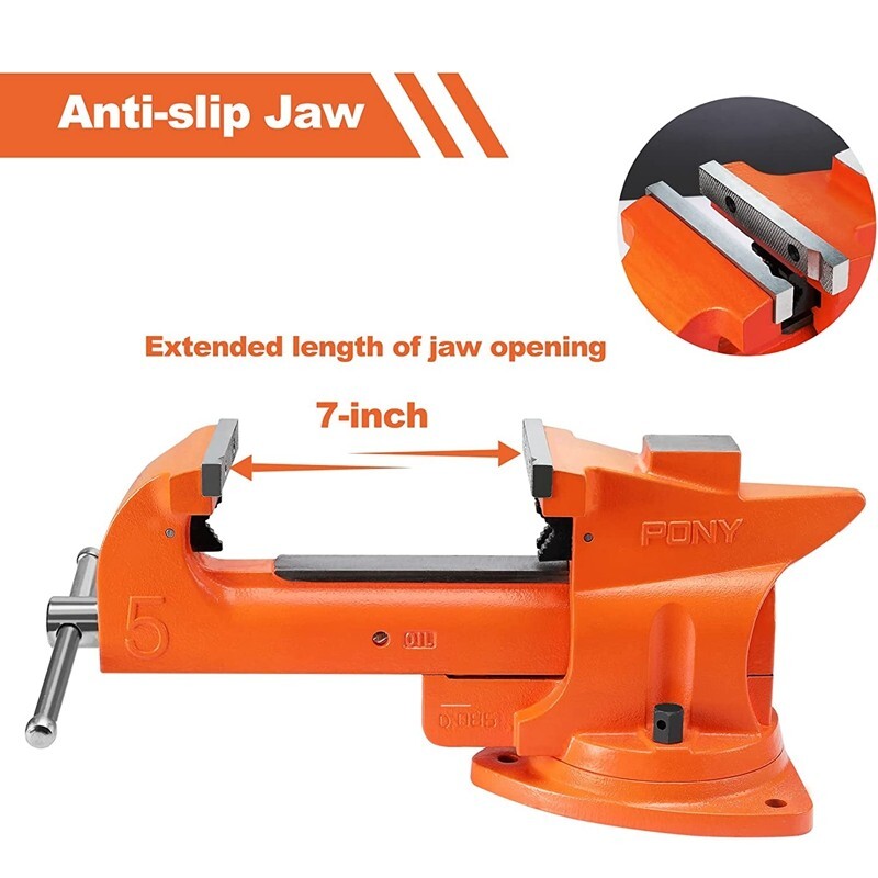 PONY 5-inch Heavy-Duty Bench Vise Utility Combination Pipe Vise 360° Swivel Base