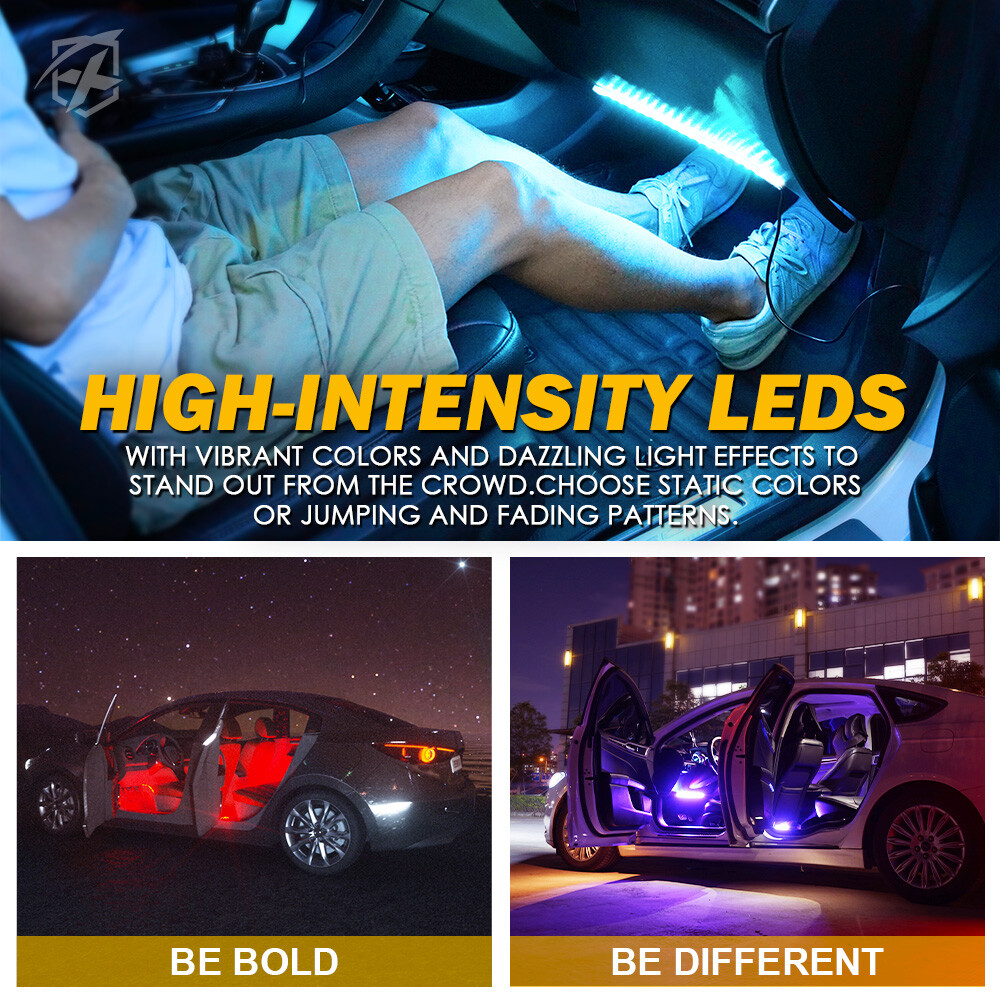 72 LED RGB Lights Car Interior Floor Decor Atmosphere Strips Remote USB Control