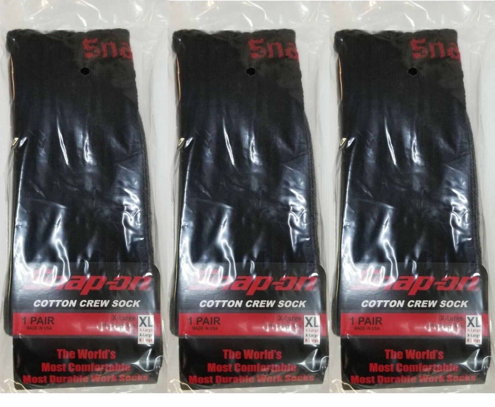 12 PAIRS Men's BLACK Snap-On Crew Socks X-LARGE *FREE SHIPPING* MADE IN USA *NEW