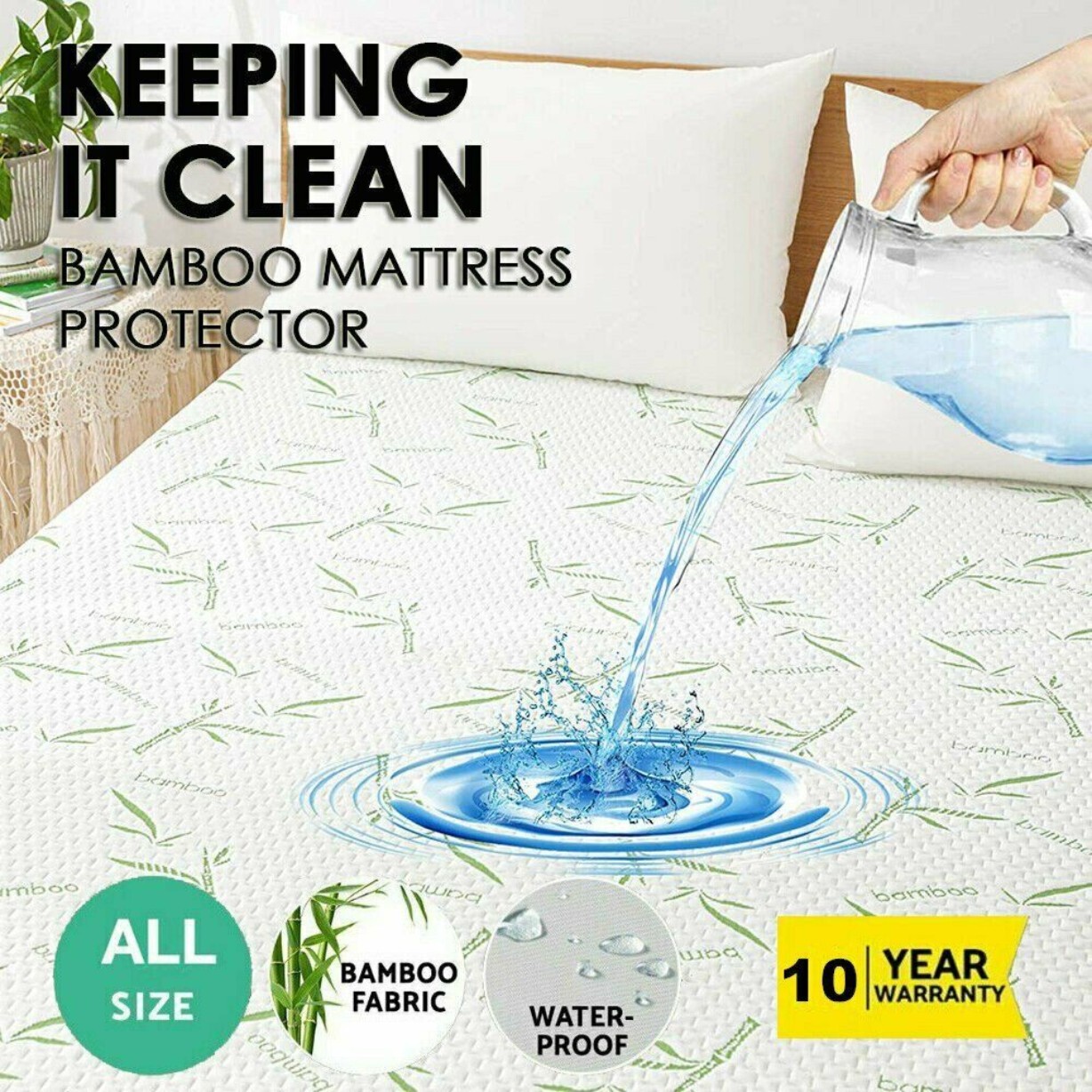 Bamboo Mattress Protector Deep Pocket Waterproof Breathable Mattress Bed Cover
