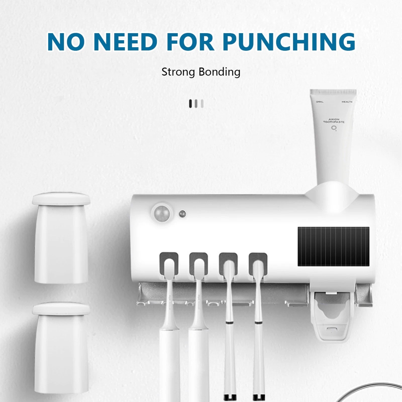 UV Light Toothbrush Sterilizer Holder & Automatic Toothpaste Dispenser Cleaner