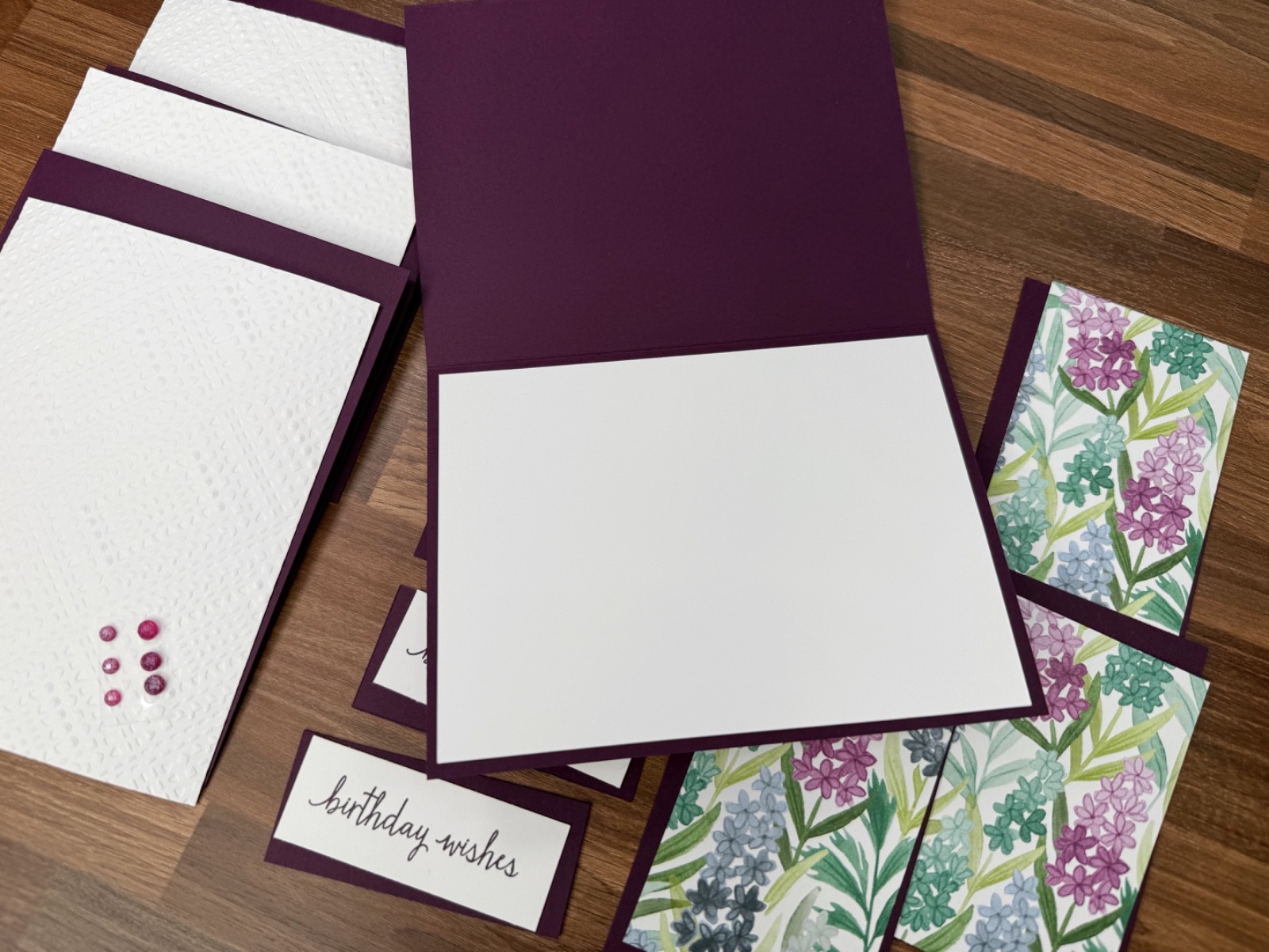 Stampin Up Card Kit Happy Birthday Florals in Bloom DSP Blackberry - 4 Cards