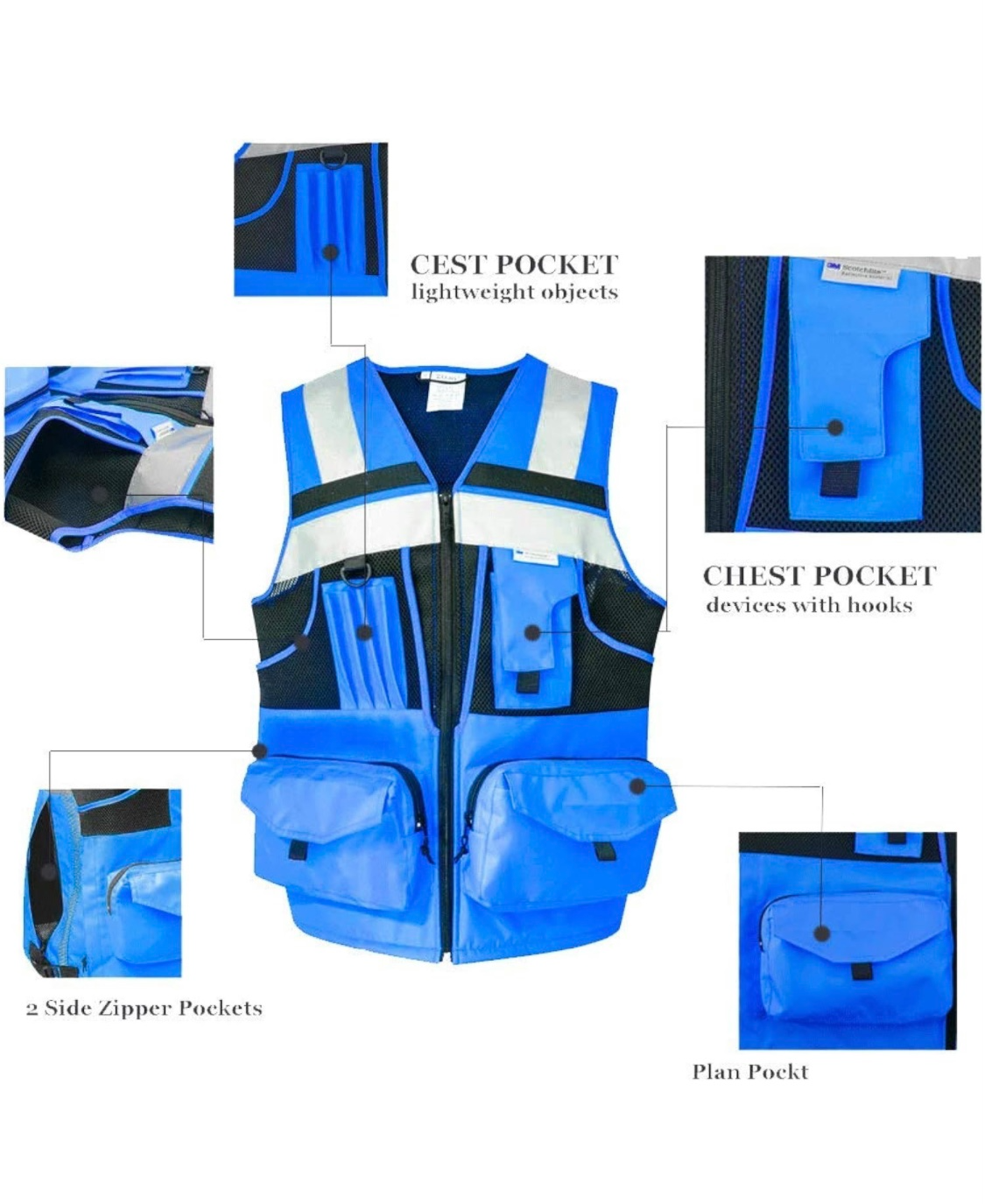 3M Reflective Stripes Safety Vest Workwear For Men And Women Hi-Vis Vest