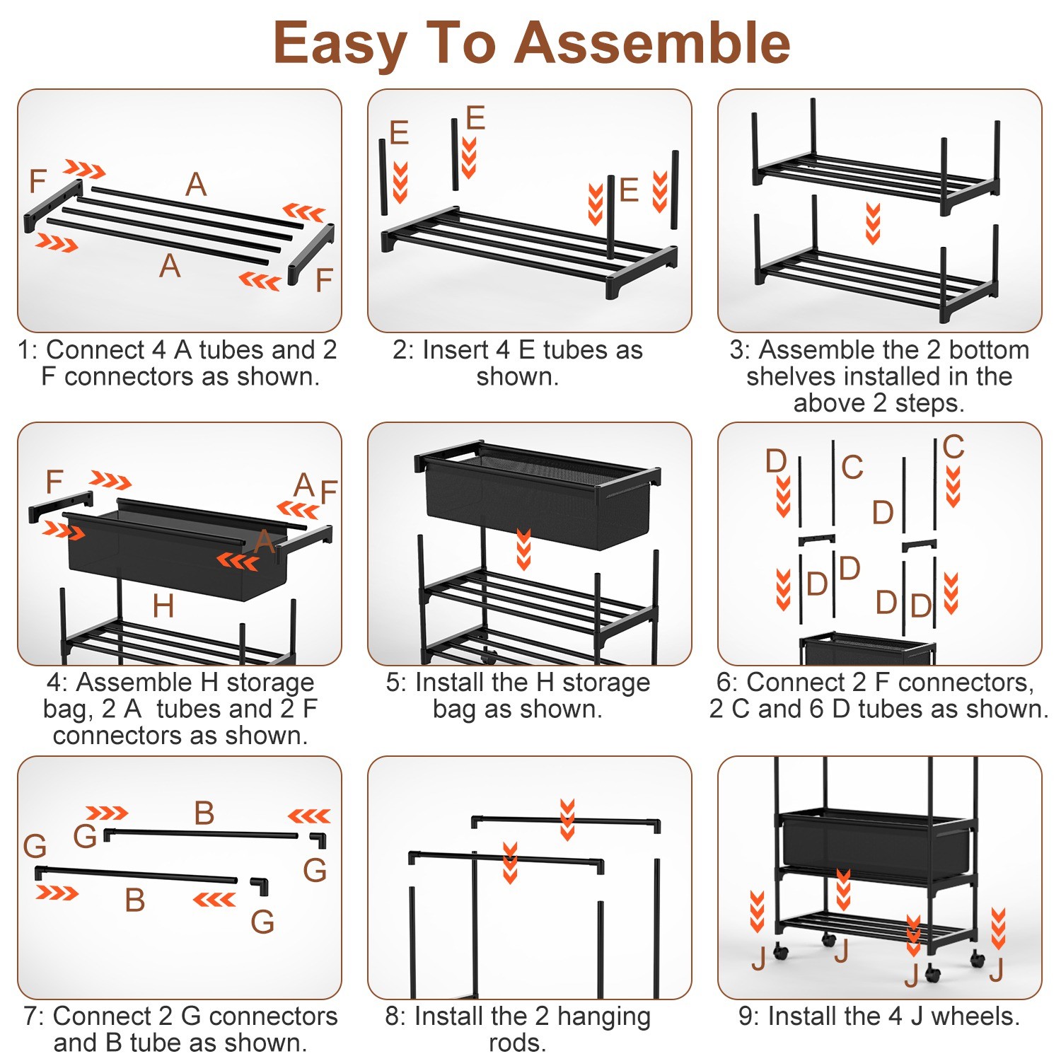 3-Tiered Garment Rack w/ Storage Bag Rolling Clothes Organizer Dual Rods Hanging