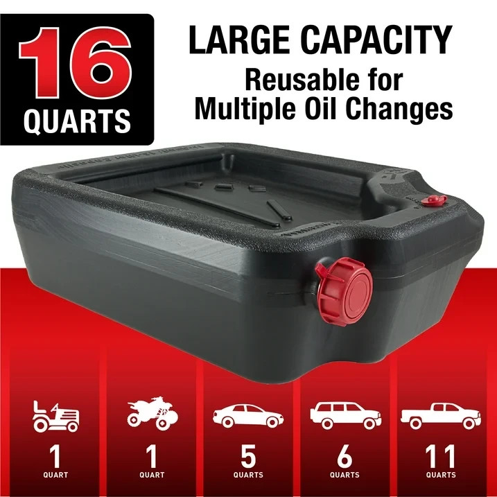 Oil Change Drain Container 16 Quart Large Pan leak-proof High Capacity Car Auto