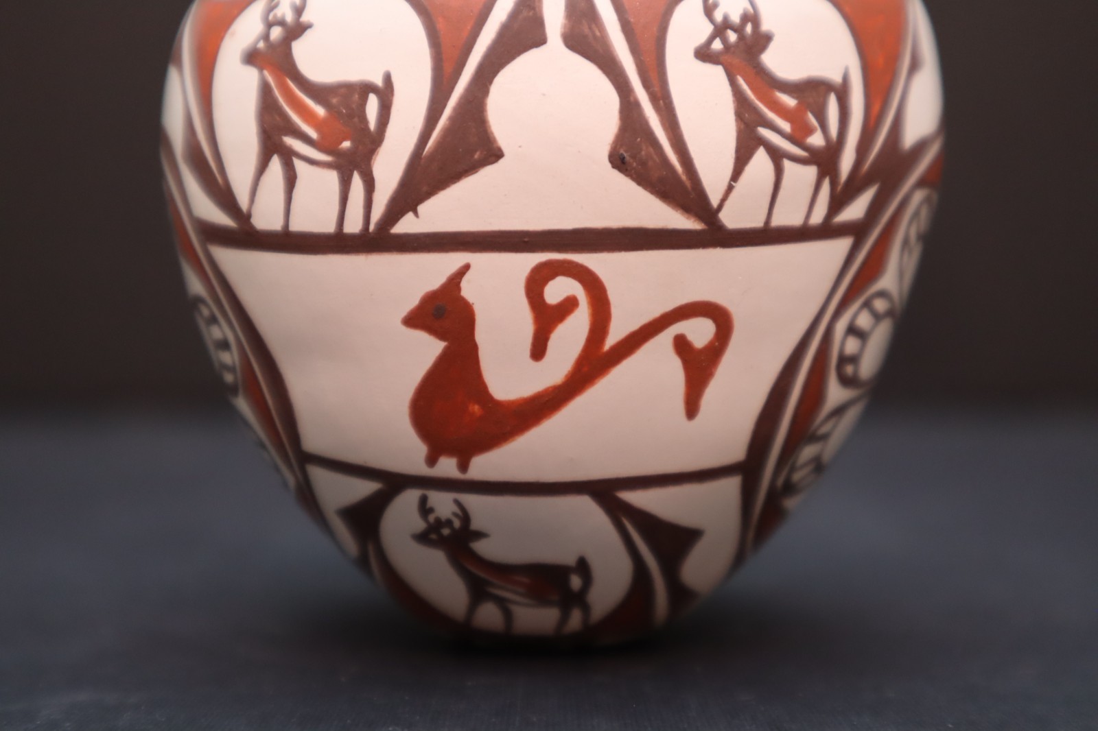 VTG Zuni Pueblo Heart-line Deer Pottery Jar Figural Pictorial Gabriel Paloma Pot