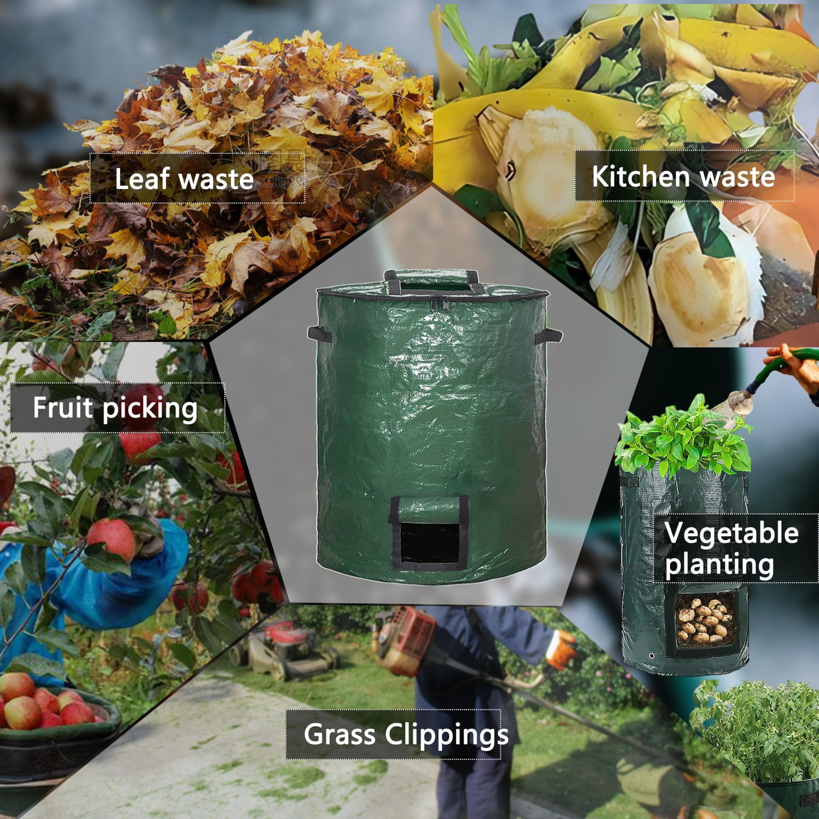 Large Compost Bin Bags,Garden Bags 80 Gallon(300L) Green 2pcs