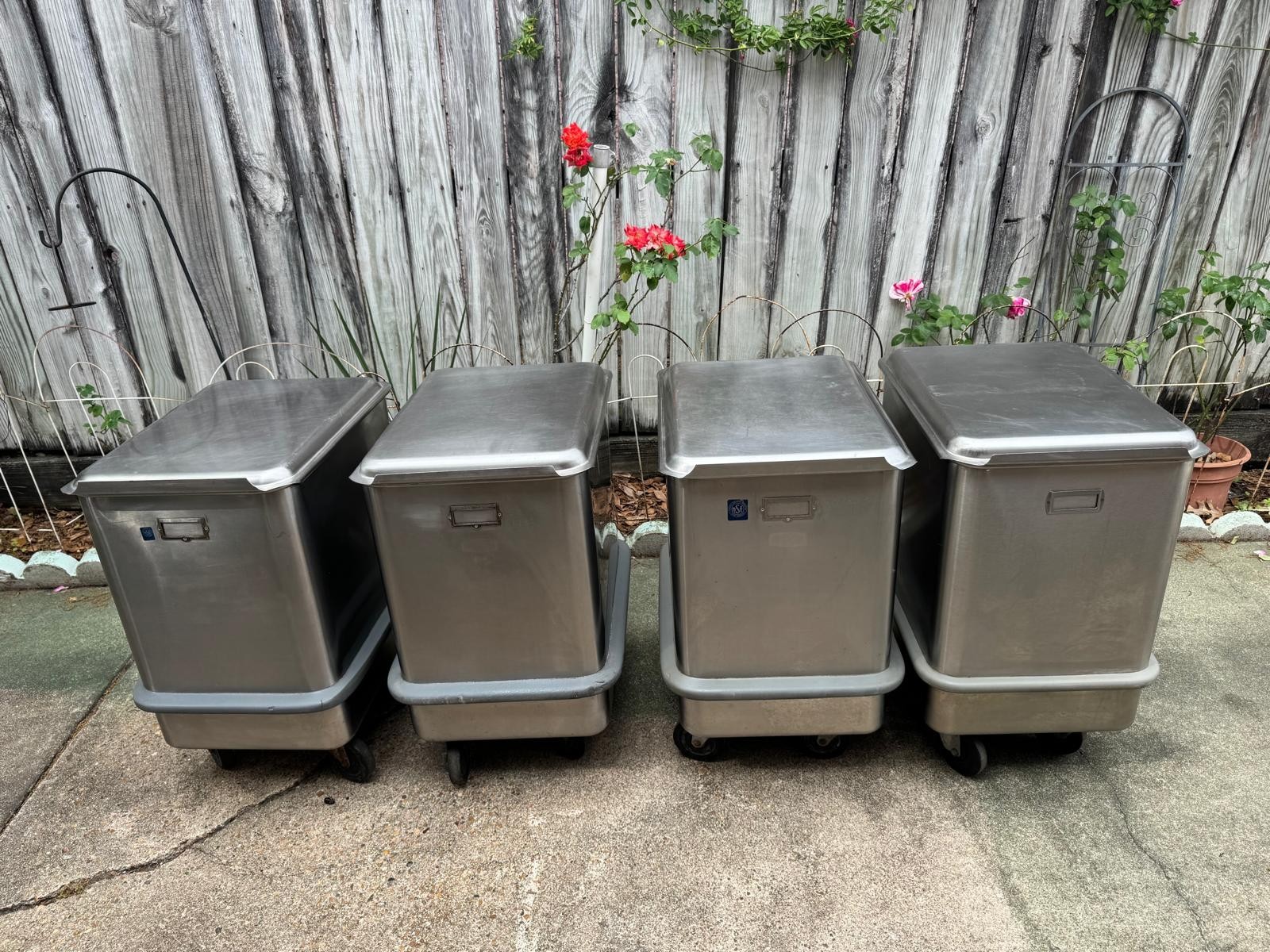 (2) SECO stainless steel ingredient bins on casters