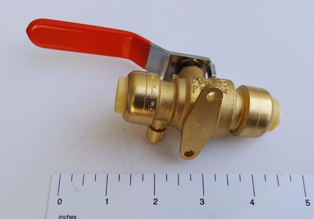 5 Pieces 1/2" Push Fit Ball Valve with Drain and Drop Ear, Lead Free Brass