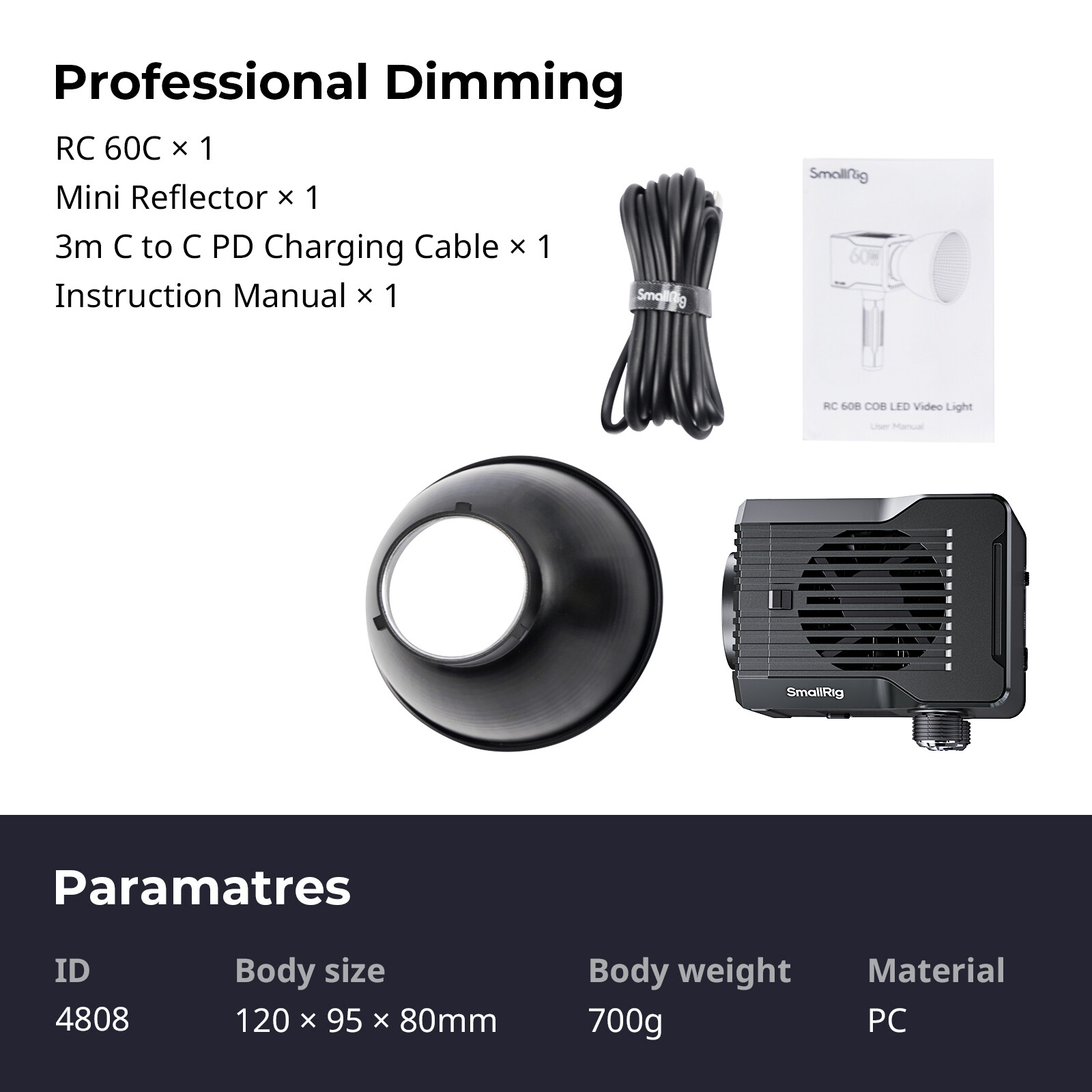 SmallRig RC 60C RGB LED Video Light Built-in Battery 2500K-10000K 4808