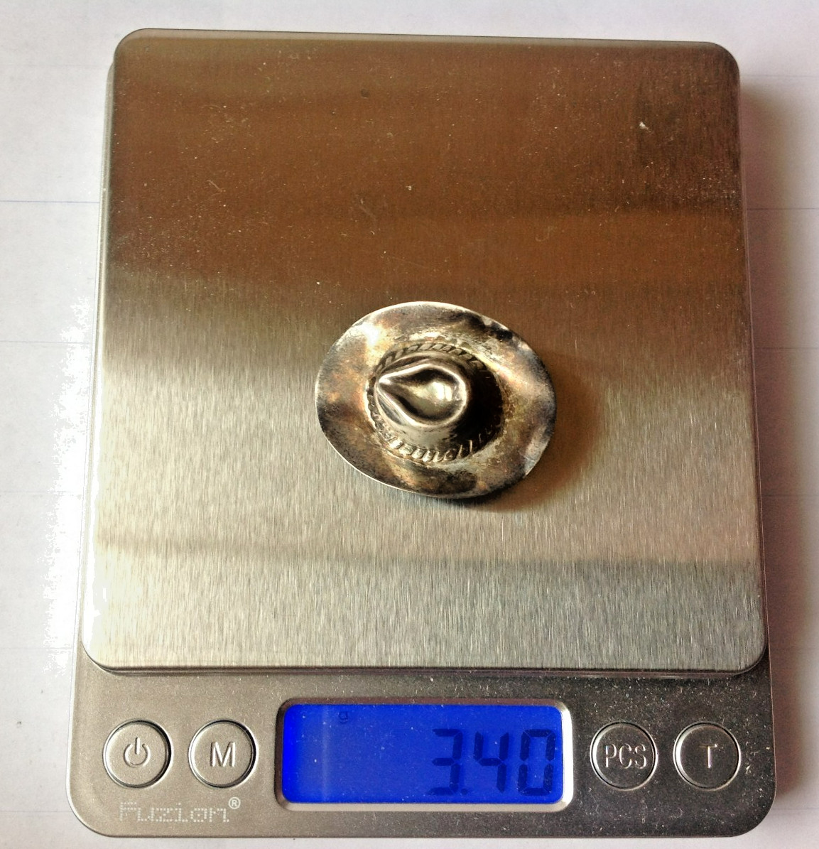 Sterling 925 Silver Cowboy Hat, Brooch Pin, Weighs 3.40 Grams Country Line Dance