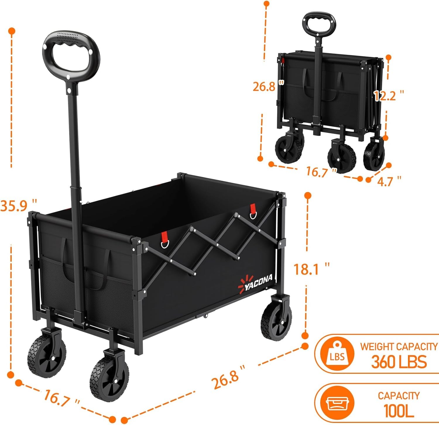 Wagons Carts Foldable, Lightweight Portable Utility Shopping Cart with Wheels, F
