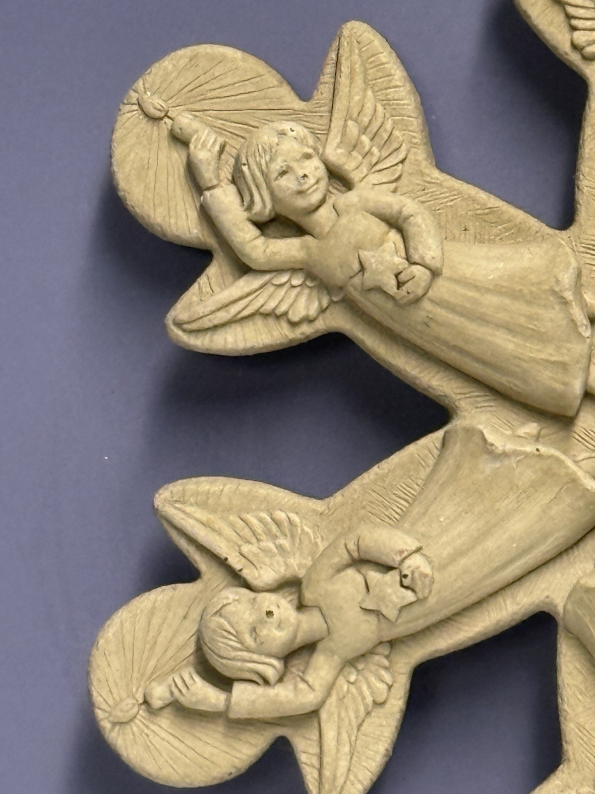 Hand Cast Stone Snowflake Shaped Ornament W/Angels Wall Decor By George CARRUTH