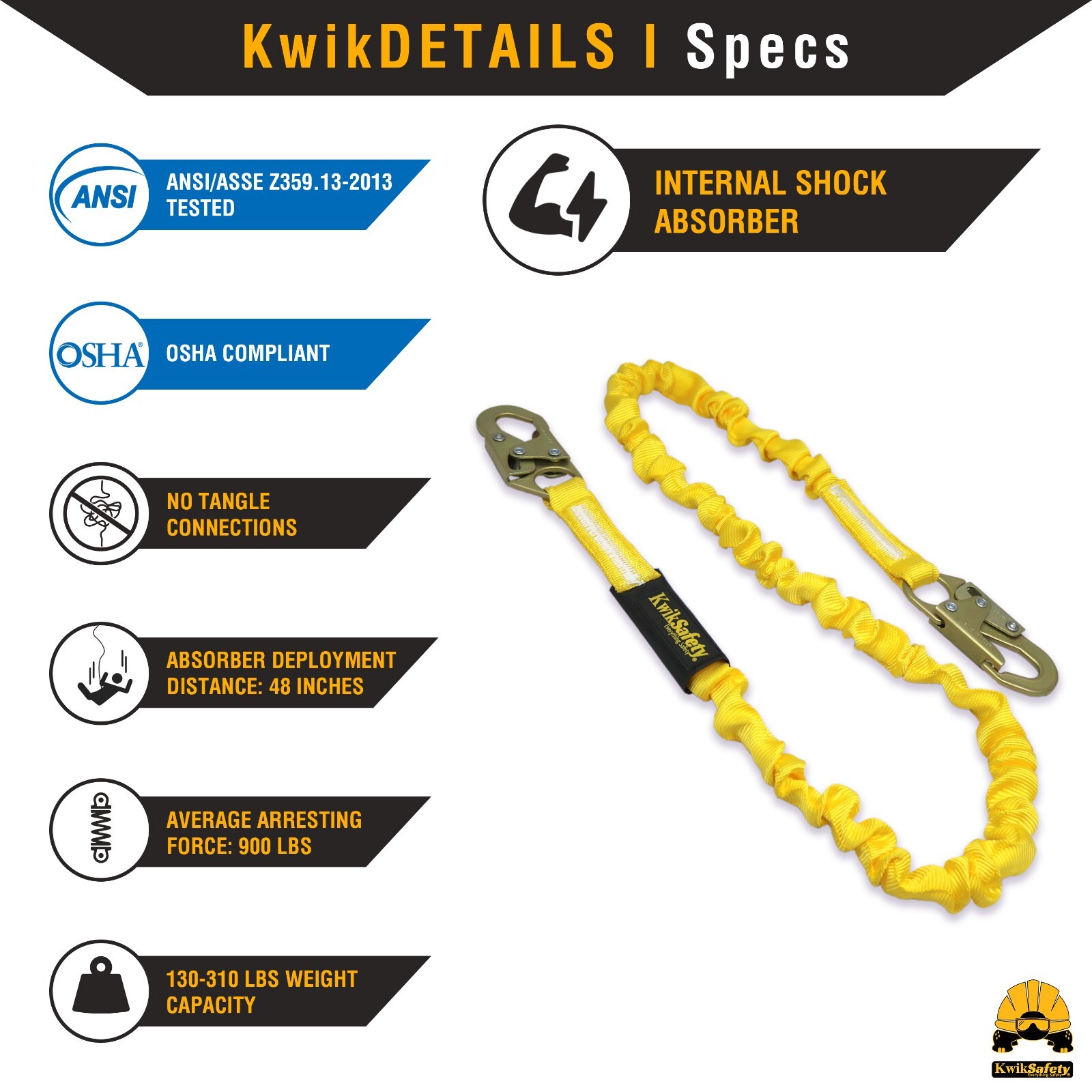 KwikSafety RATTLER 6' Shock Absorbing Safety Lanyard
