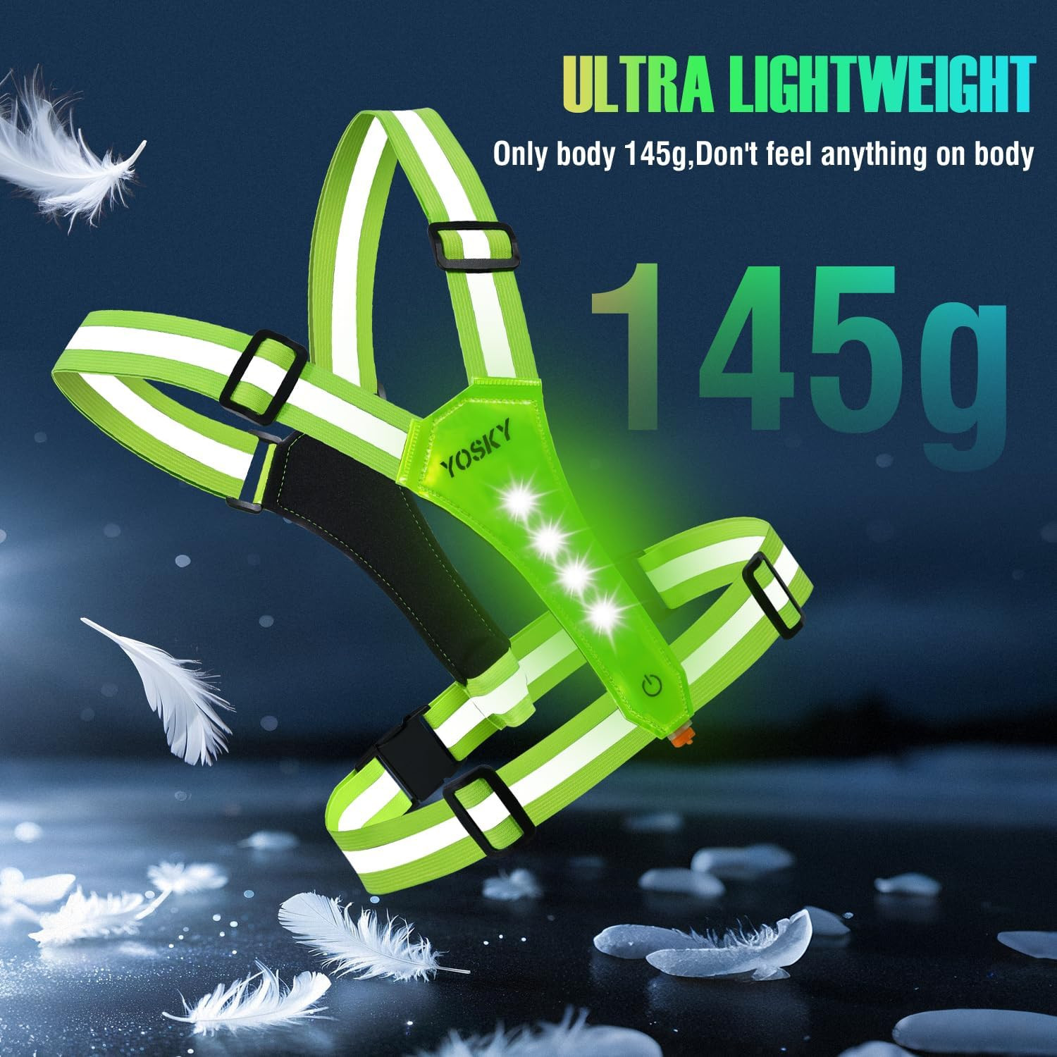 8 LED Running Reflective Gear Rechargeable Adjustable Running Lights Vest Safety