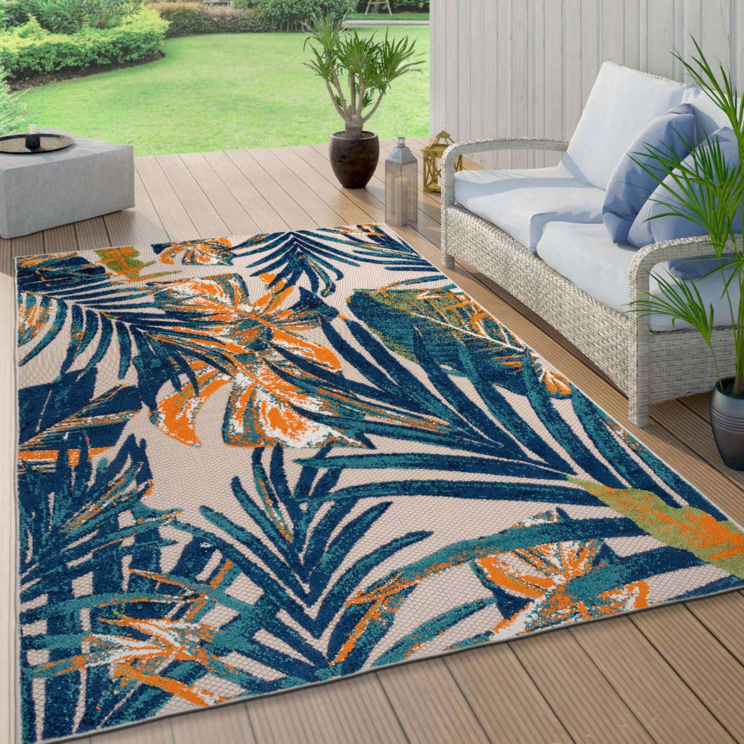 Rugshop Out Door Rugs Floral Leaves Indoor Outdoor Rugs Washable Patio Rugs 8x10