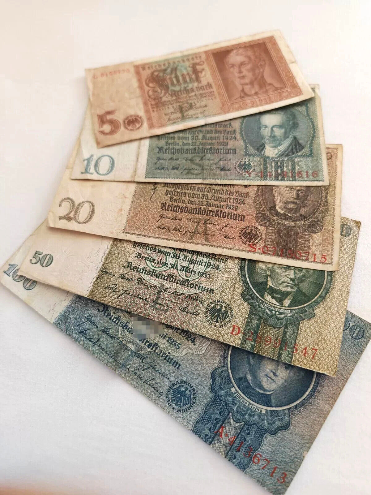 Set of (5 to 100) 5 Genuine German Reichsmark Banknote 1929-1935