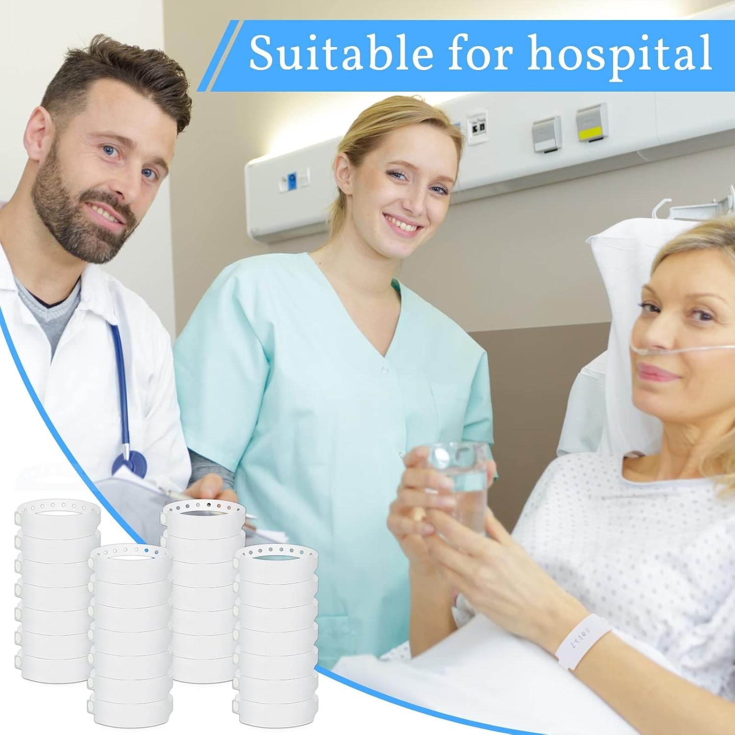 100 Pack White Hospital Wristbands Vinyl ID Bracelets Waterproof Disposable