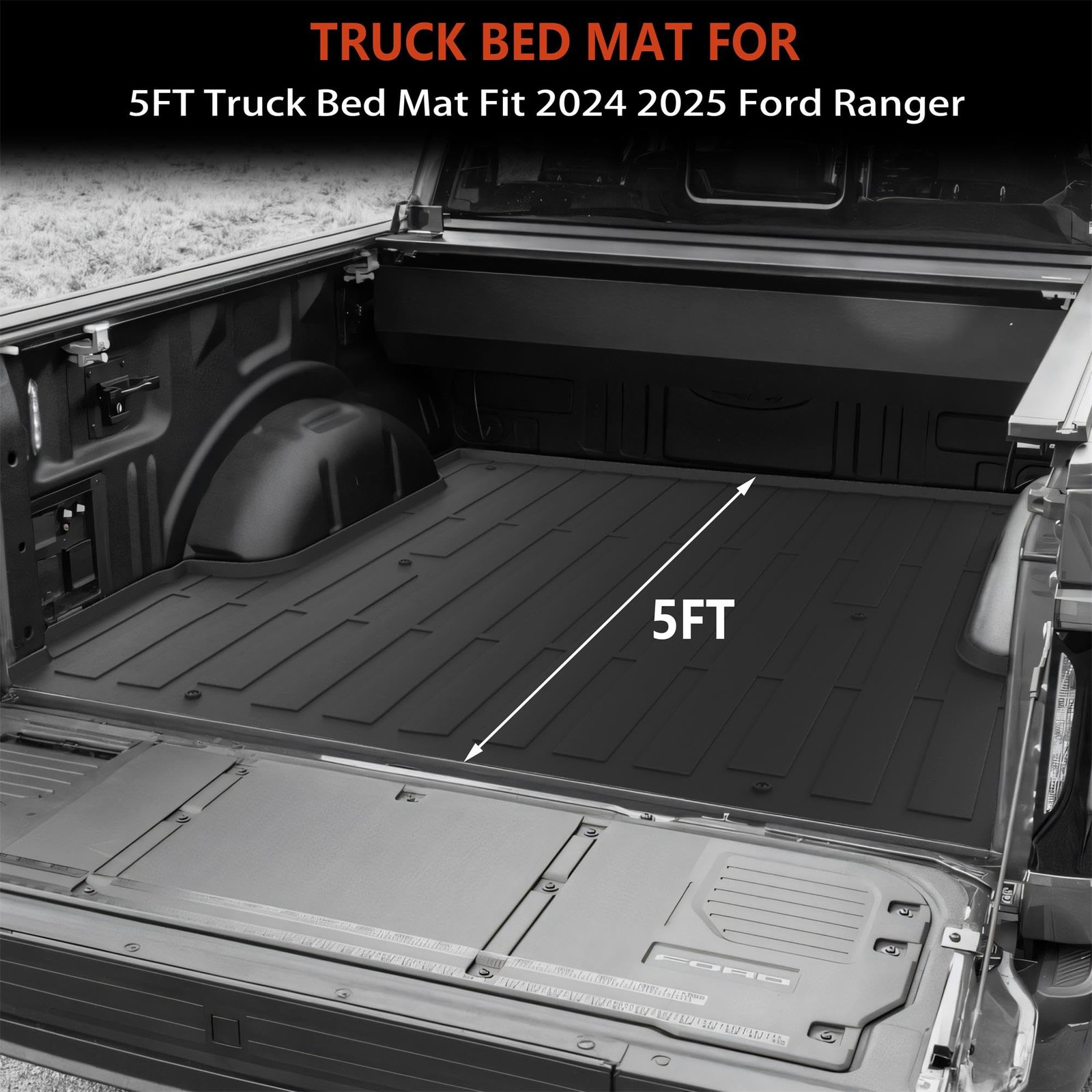 All Weather TPE Truck Bed Mat for Ranger 5FT Bed Liner 2024 2025 2026