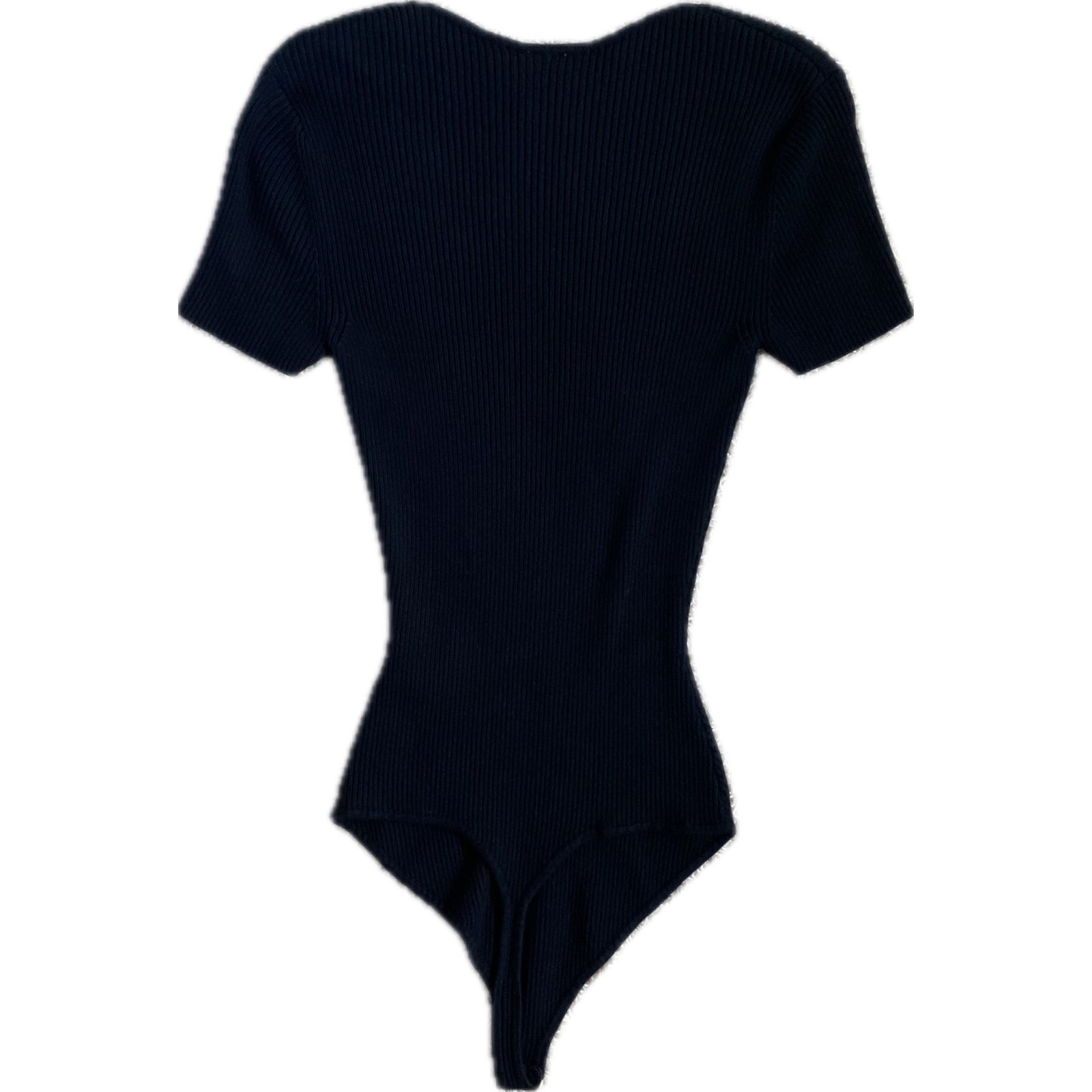 ABERCROMBIE Ribbed Knit Short Sleeve Bodysuit Size M Black Portrait Square Neck