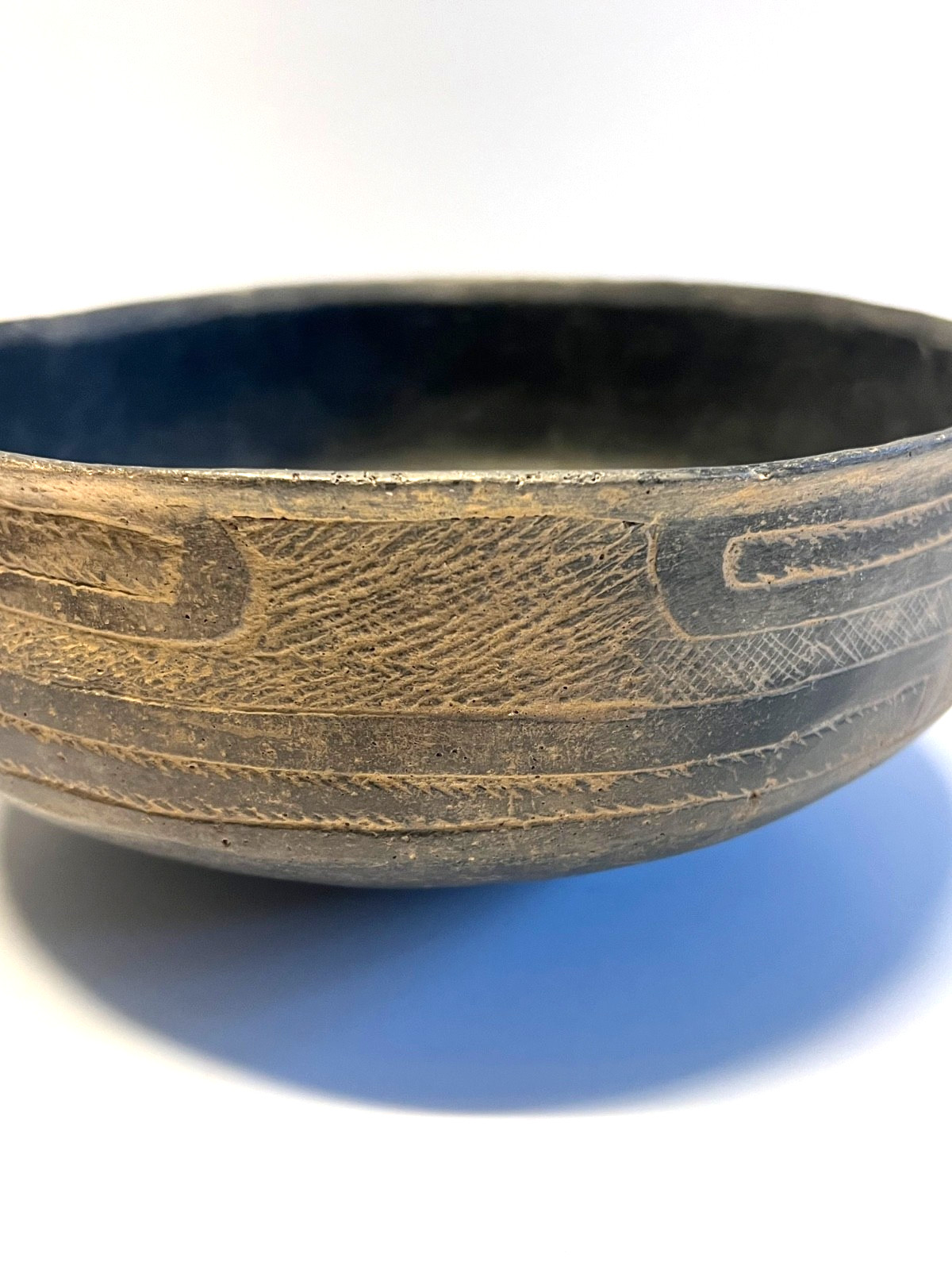 Antique Native American Indian Caddo Friendship Clay Pottery Bowl; Highly Etched