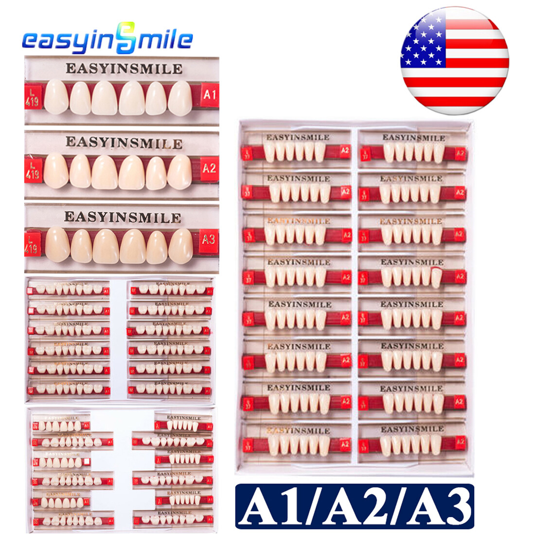 84/96pc Dental Teeth Set Acrylic Resin Denture Teeth Full Upper/Lower A1/A2/A3