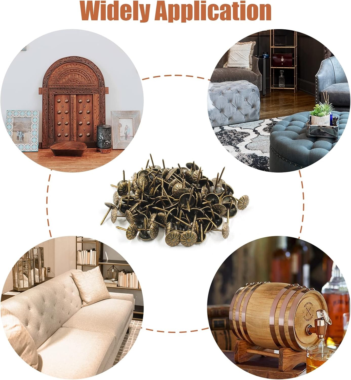 Bivethoi 120 Pcs Brass Upholstery Tacks, 7/16" Dia Antique Metal 7/16,