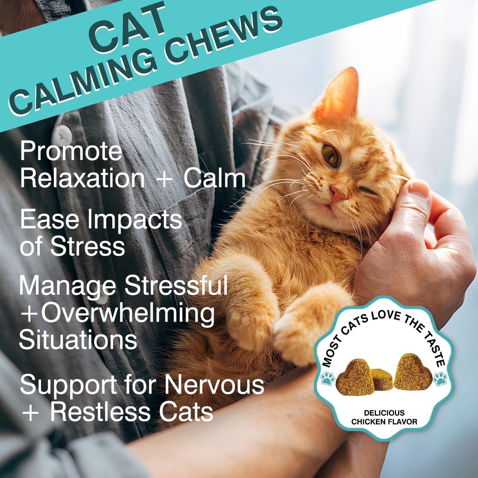 MNQAXZ Cat Calming Treats, 140 Soft Chews to Relieve Anxiety, Stress & 140