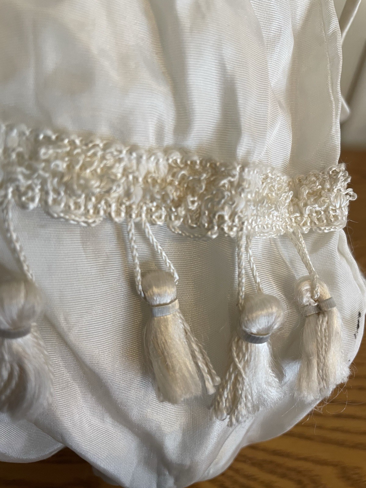 Victorian 1800s Reproduction Drawstring White Fabric Bridal Purse Bag Tassels