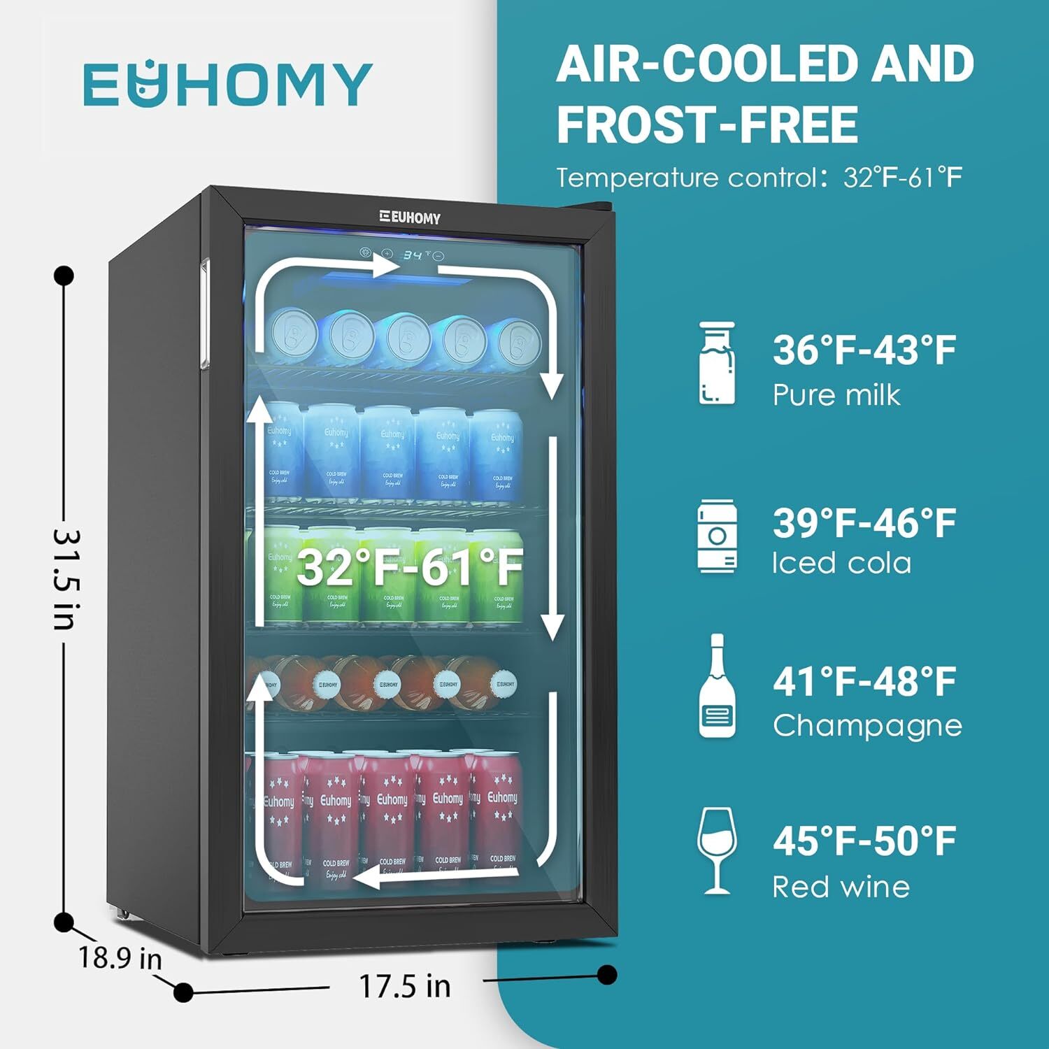 EUHOMY Beverage Refrigerator Cooler, 126 Can with Glass Door, Shelves