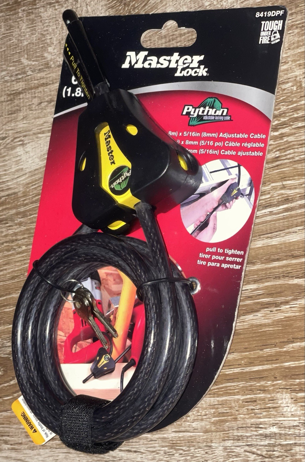 Master Lock 8419DPF Cable Lock Python Adjustable Keyed 6 feet Long Black Unused