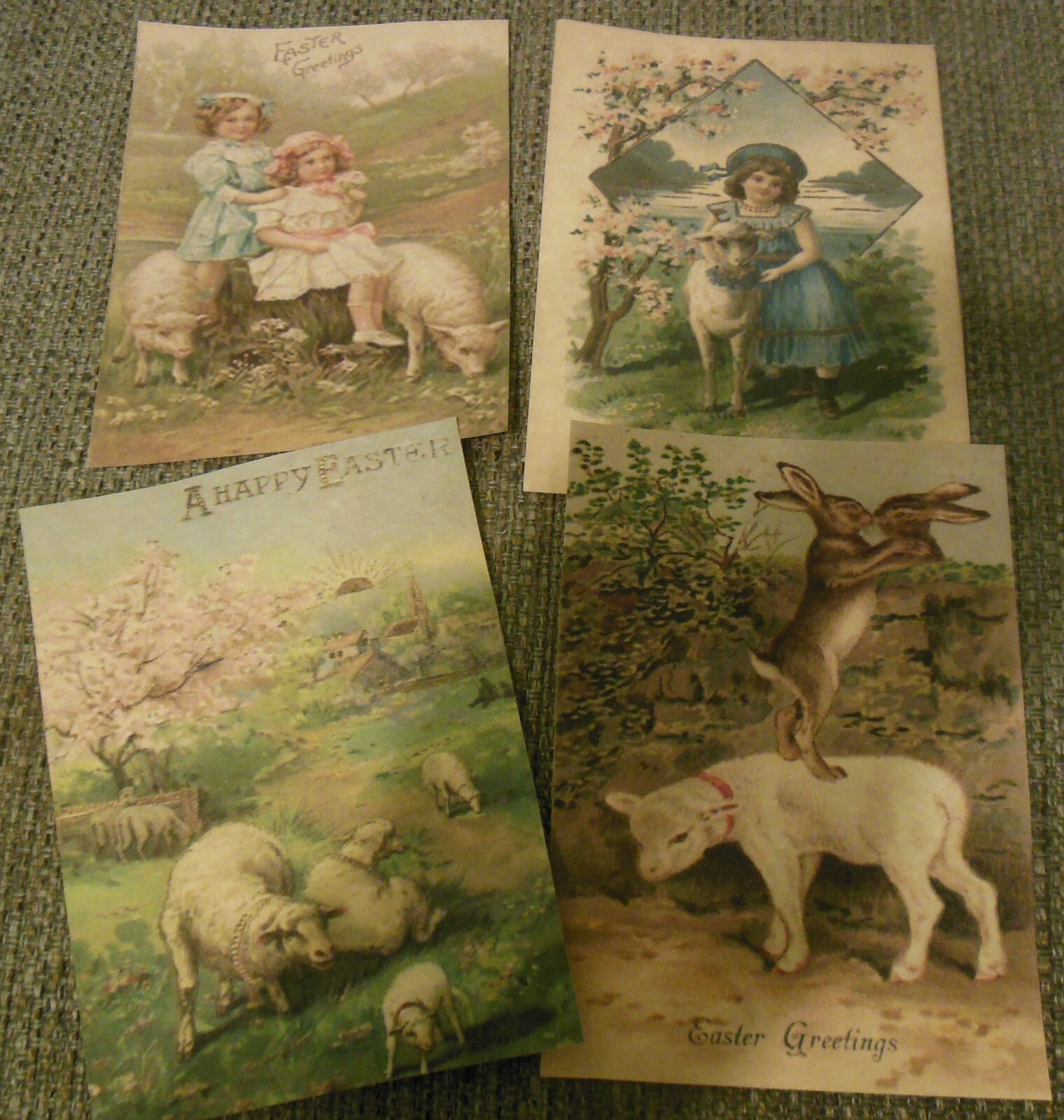 Set of 16 LARGE Victorian/Vintage Easter Lambs images from vintage postcards