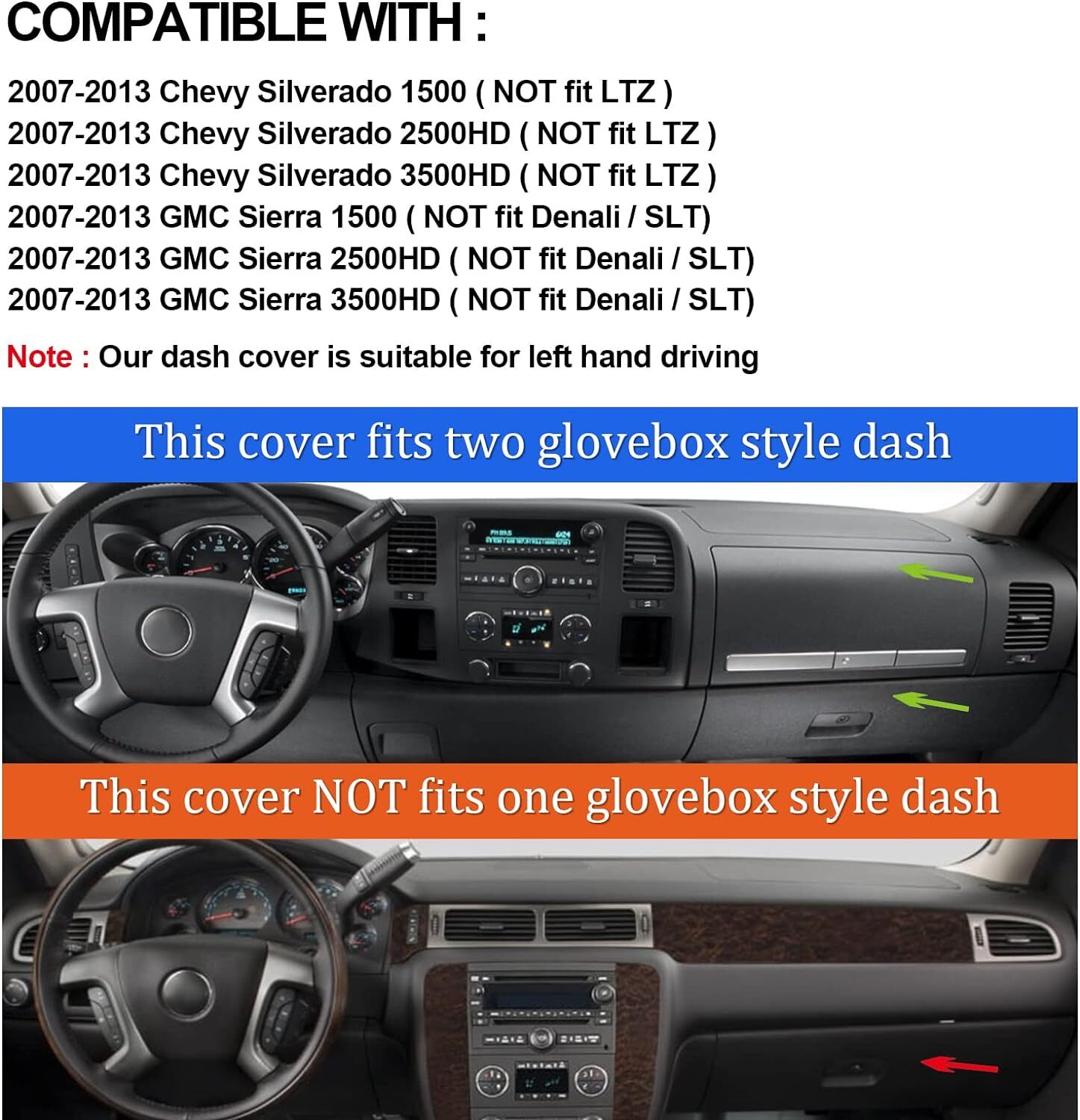 For 2007-2013 Chevy Silverado GMC Sierra Cab Dashboard Cover Dash Mat Pad Black